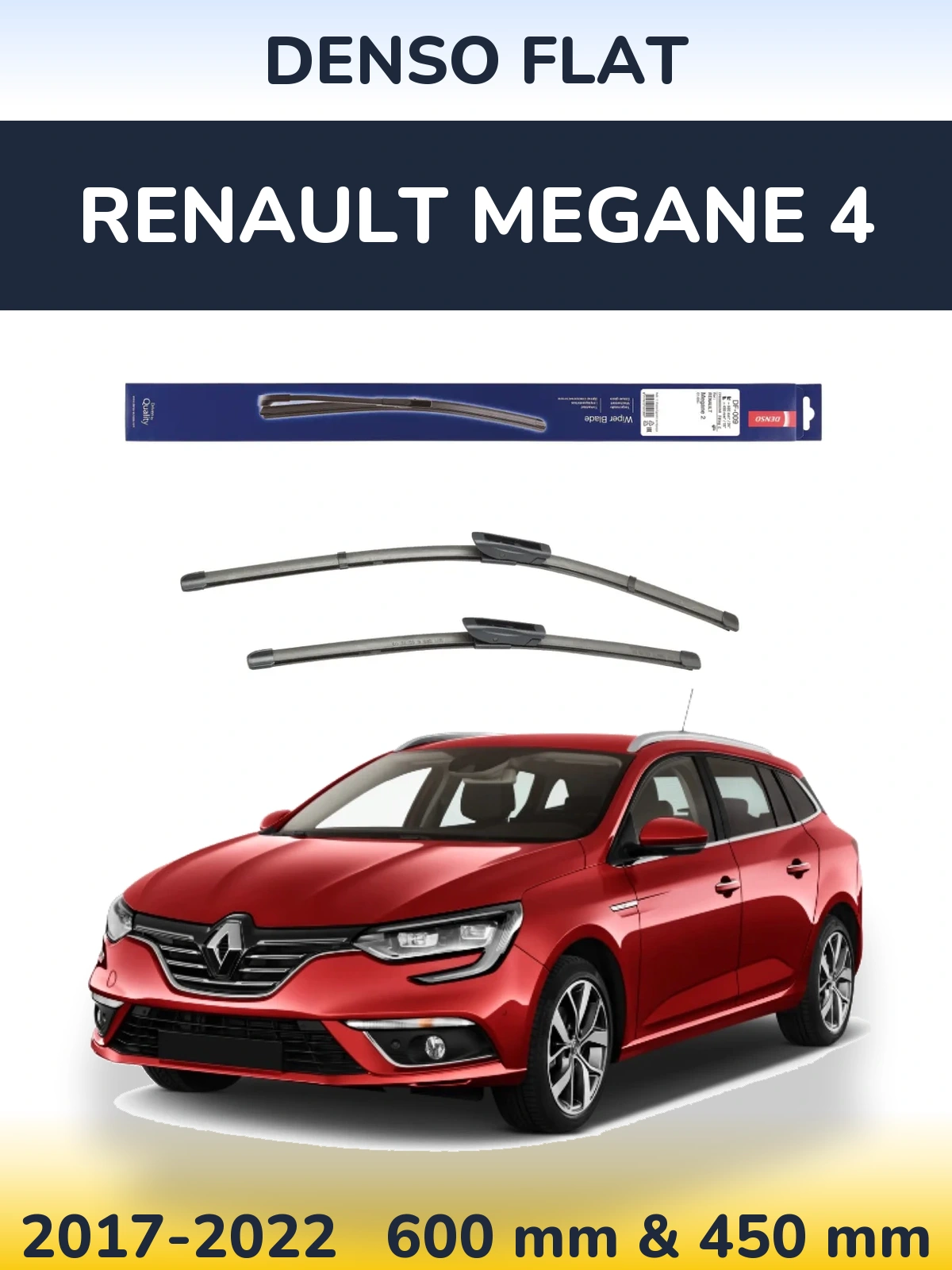 Front wiper blade set Denso Flat 600 & 450 mm for Renault Megane 4 2017-2022