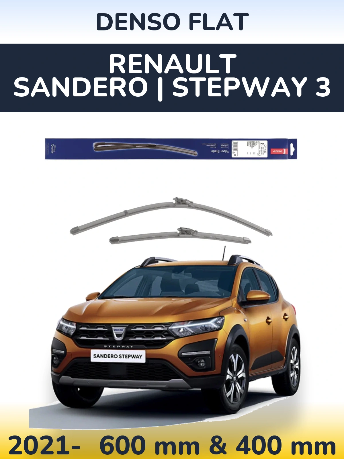 Front wiper blade set Denso Flat 600 & 400 mm for Renault Sandero | Stepway 3 2021-2026