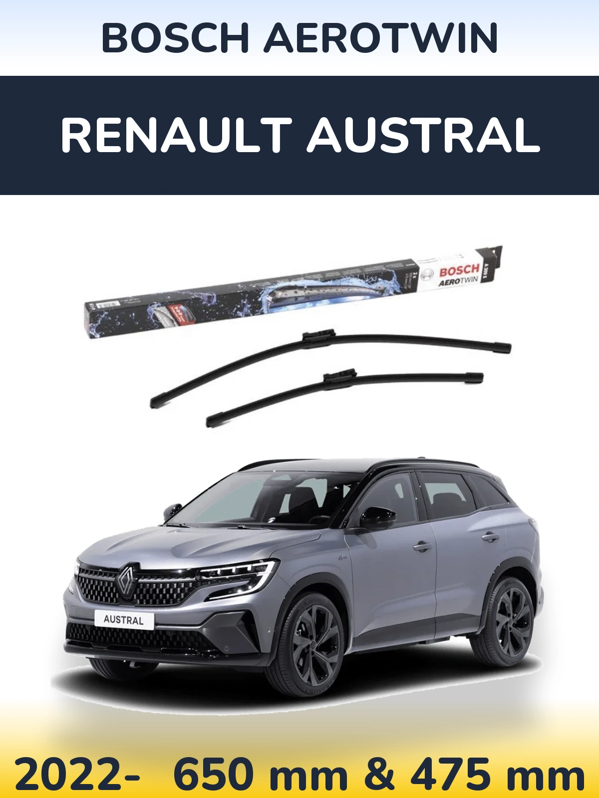 Комплект передніх щіток BOSCH AeroTwin 650 & 475 мм для Renault Austral 2022-2026