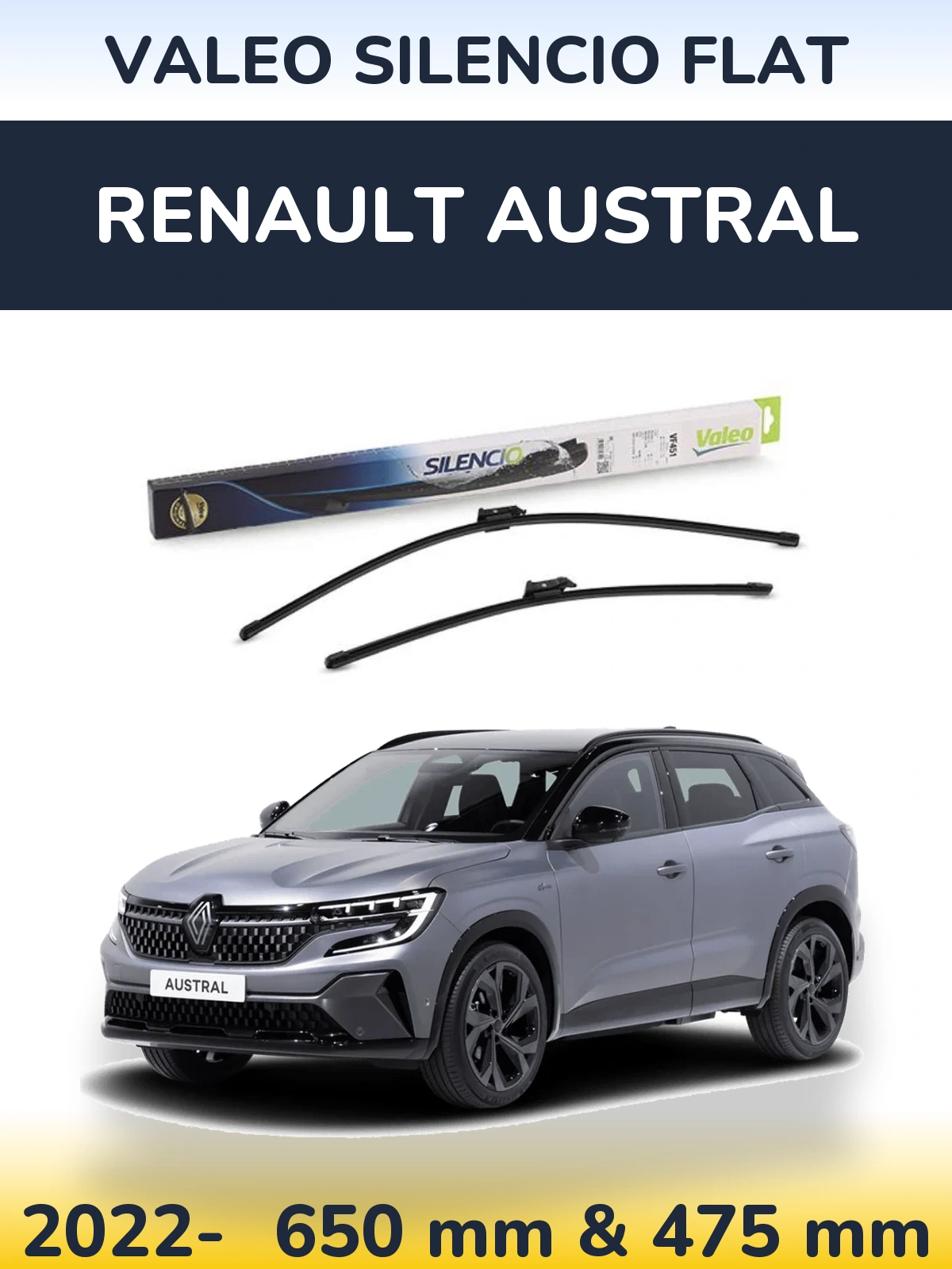 Комплект передних дворников Valeo Silencio Flat 650 & 475 мм для Renault Austral 2022-2026
