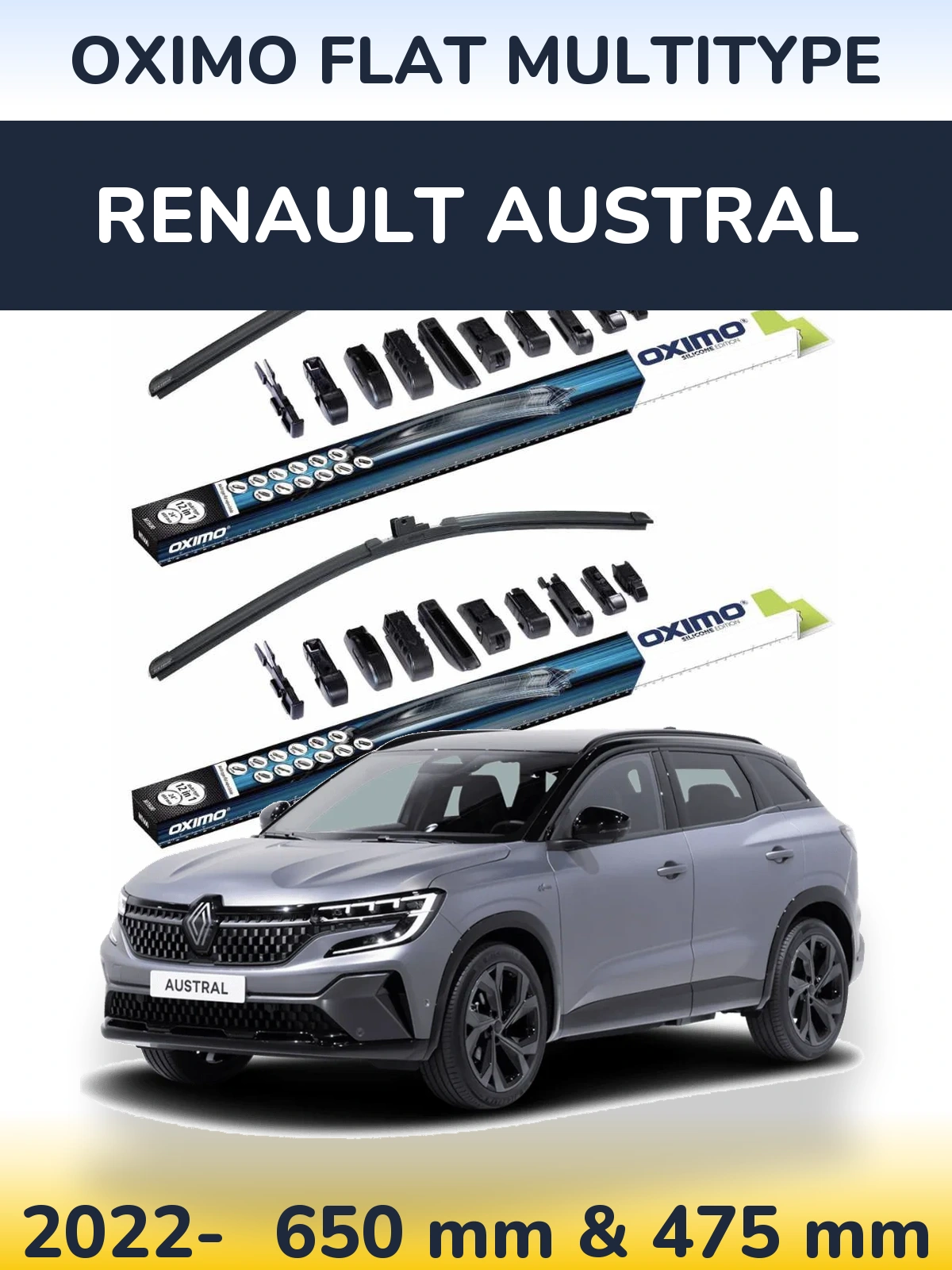 Front wiper blade set Oximo Flat MultiTipoe 650 & 475 mm for Renault Austral 2022-2026