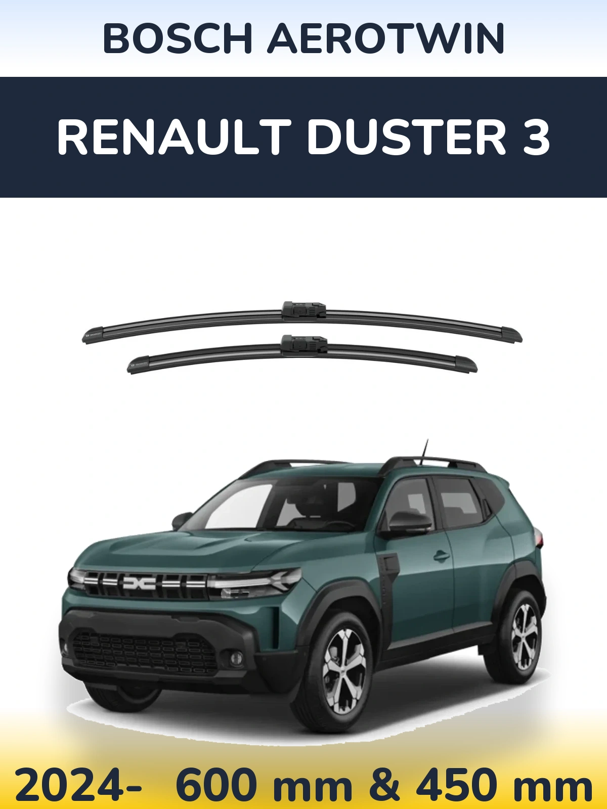 Front wiper blade set BOSCH AeroTwin 600 & 450 mm for Renault Duster 3 2024-2026