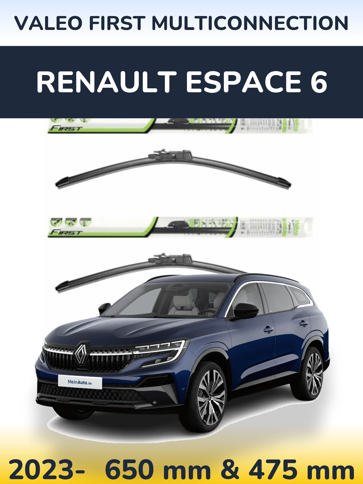 Front wiper blade set Valeo First MultiConnection 650 & 475 mm for Renault Espace 6 2023-2026
