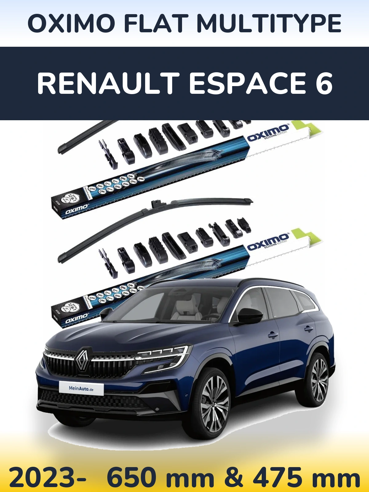 Front wiper blade set Oximo Flat MultiTipoe 650 & 475 mm for Renault Espace 6 2023-2026