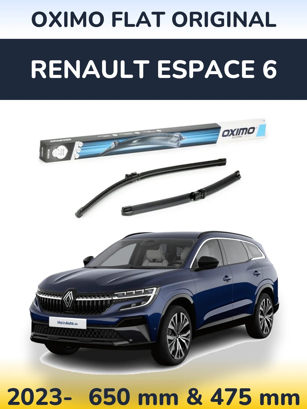 Front wiper blade set Oximo Flat Original 650 & 475 mm for Renault Espace 6 2023-2026
