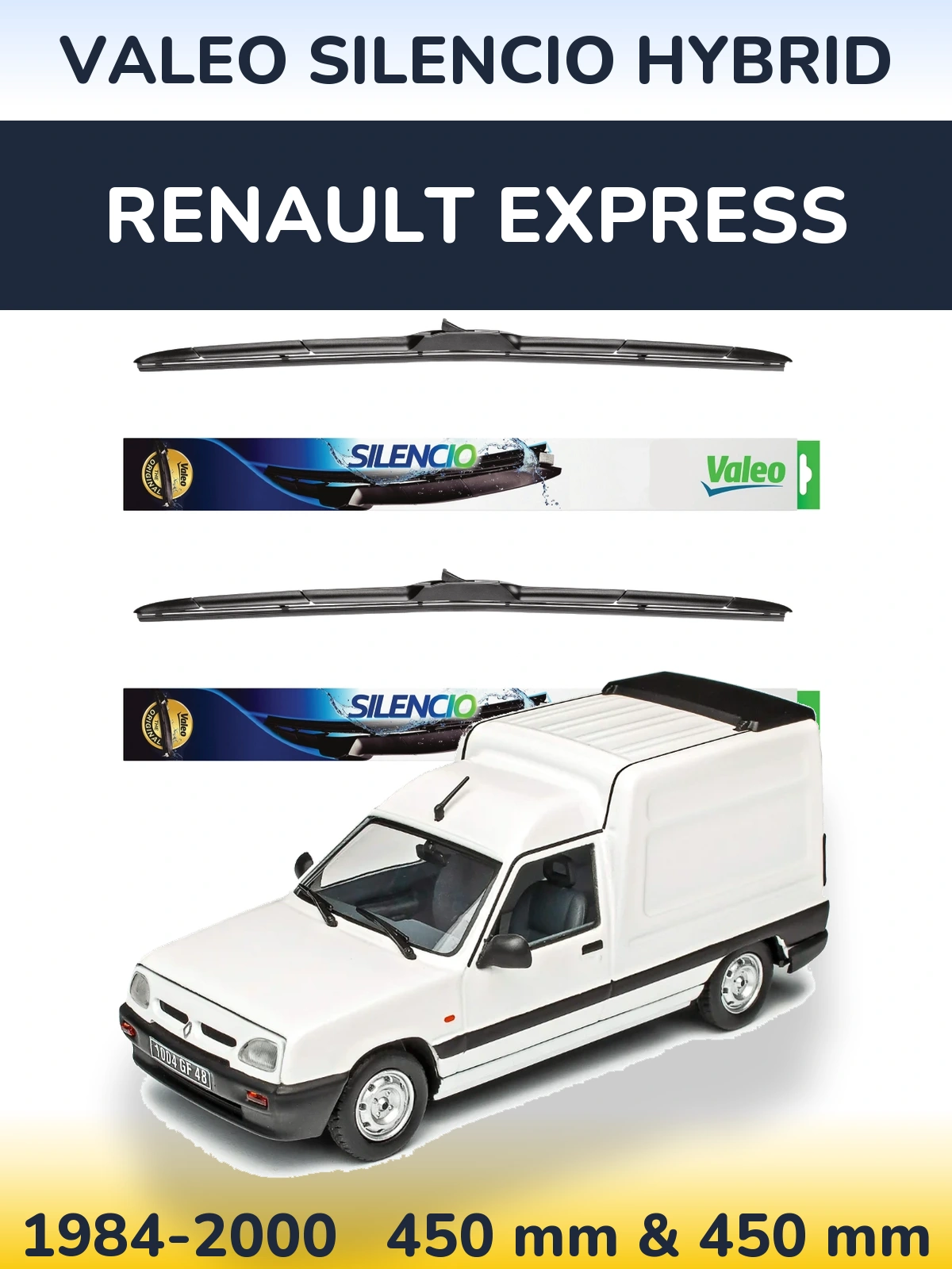Front wiper blade set Valeo Silencio Hybrid 450 & 450 mm for Renault Express 1984-2000
