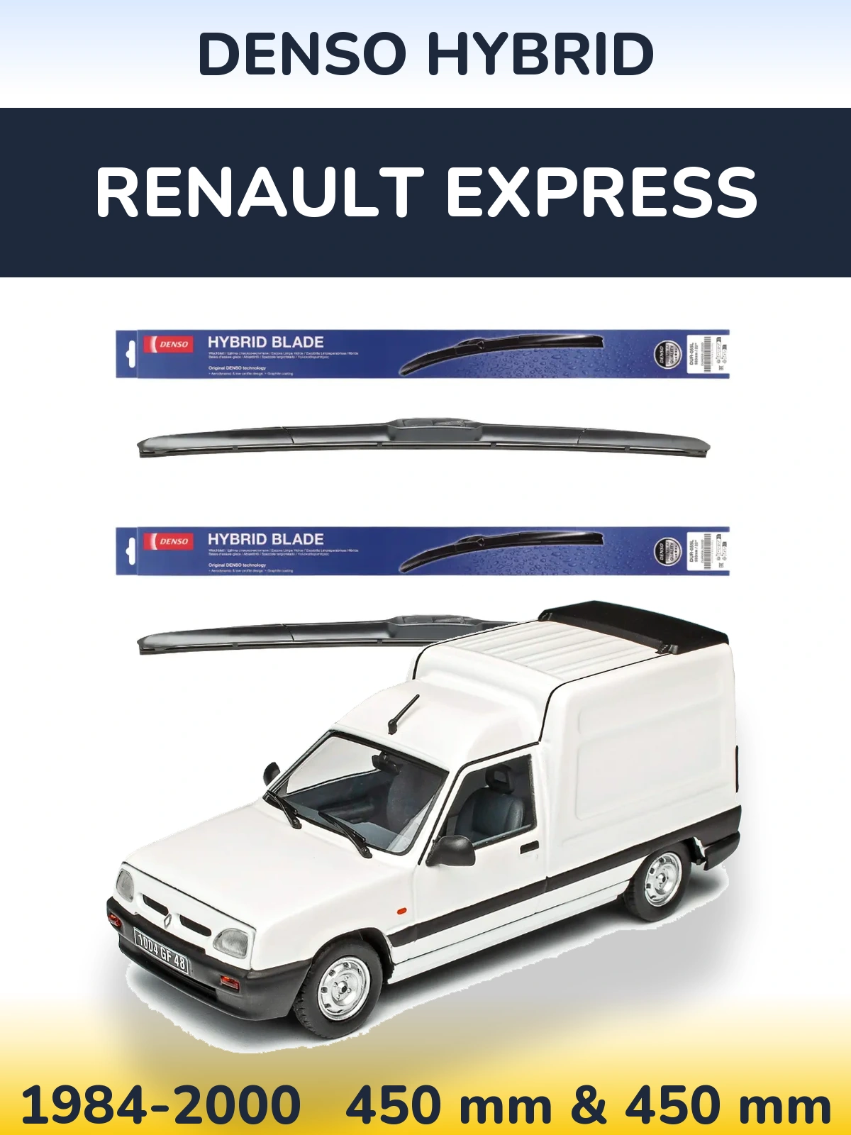 Front wiper blade set Denso Hybrid 450 & 450 mm for Renault Express 1984-2000