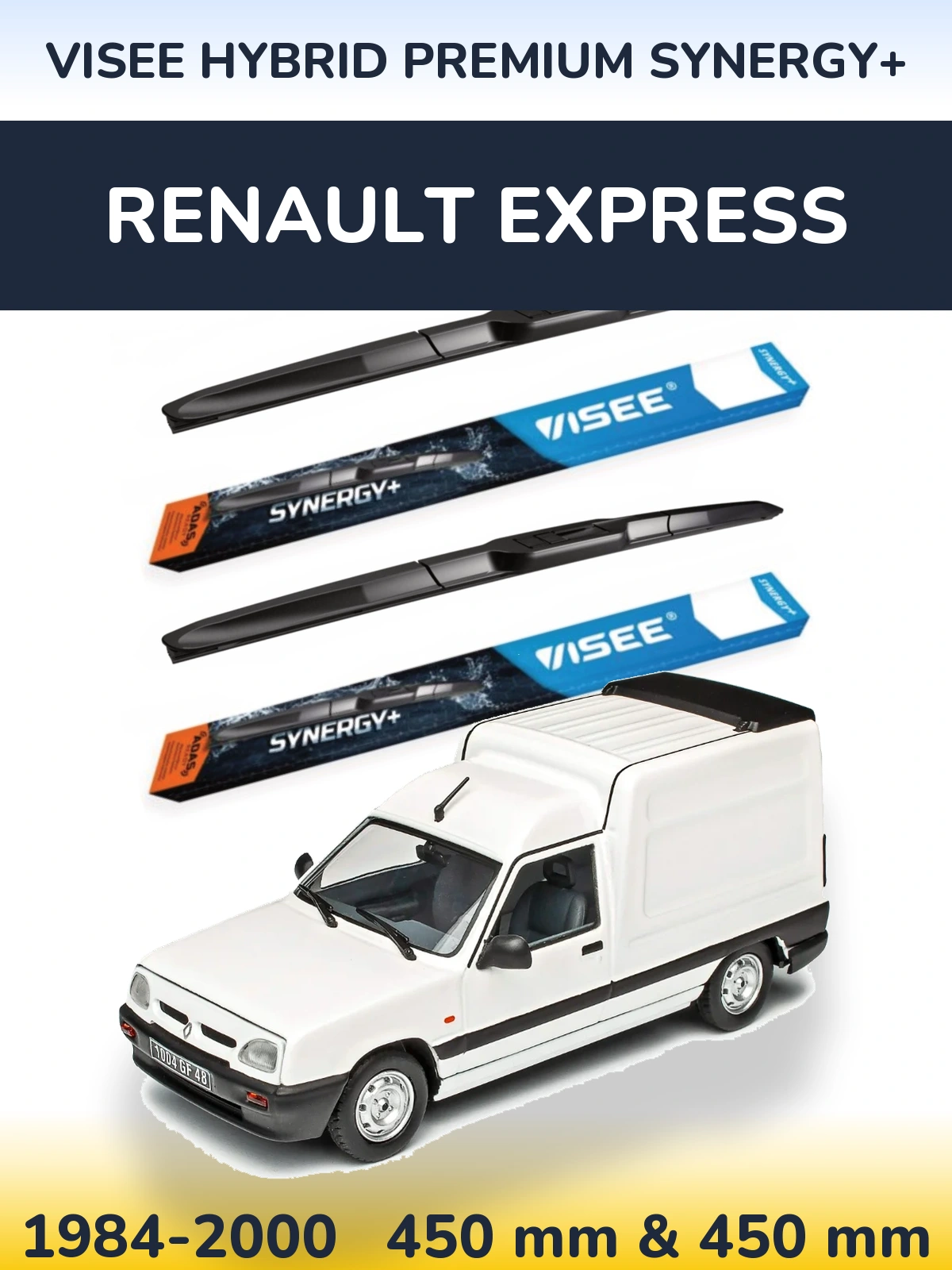 Front wiper blade set VISEE HYBRID PREMIUM SYNERGY+ 450 & 450 mm for Renault Express 1984-2000