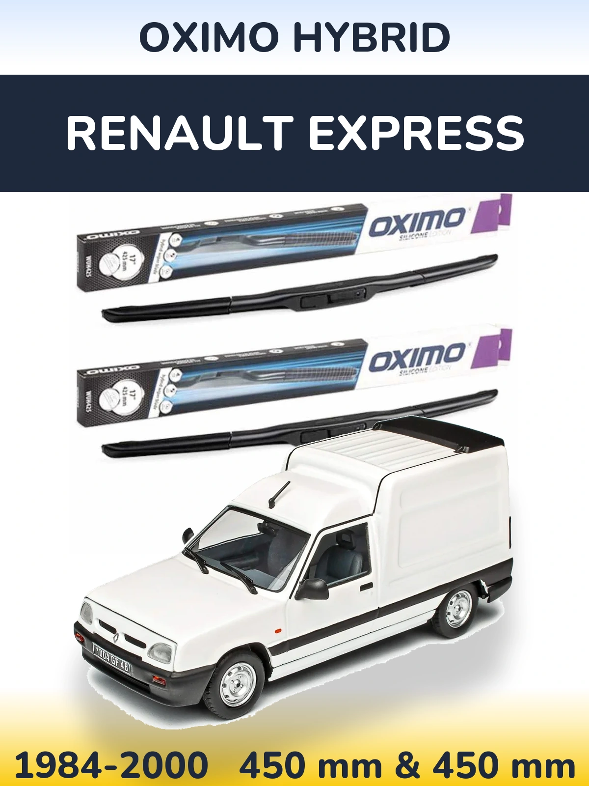 Front wiper blade set Oximo Hybrid 450 & 450 mm for Renault Express 1984-2000