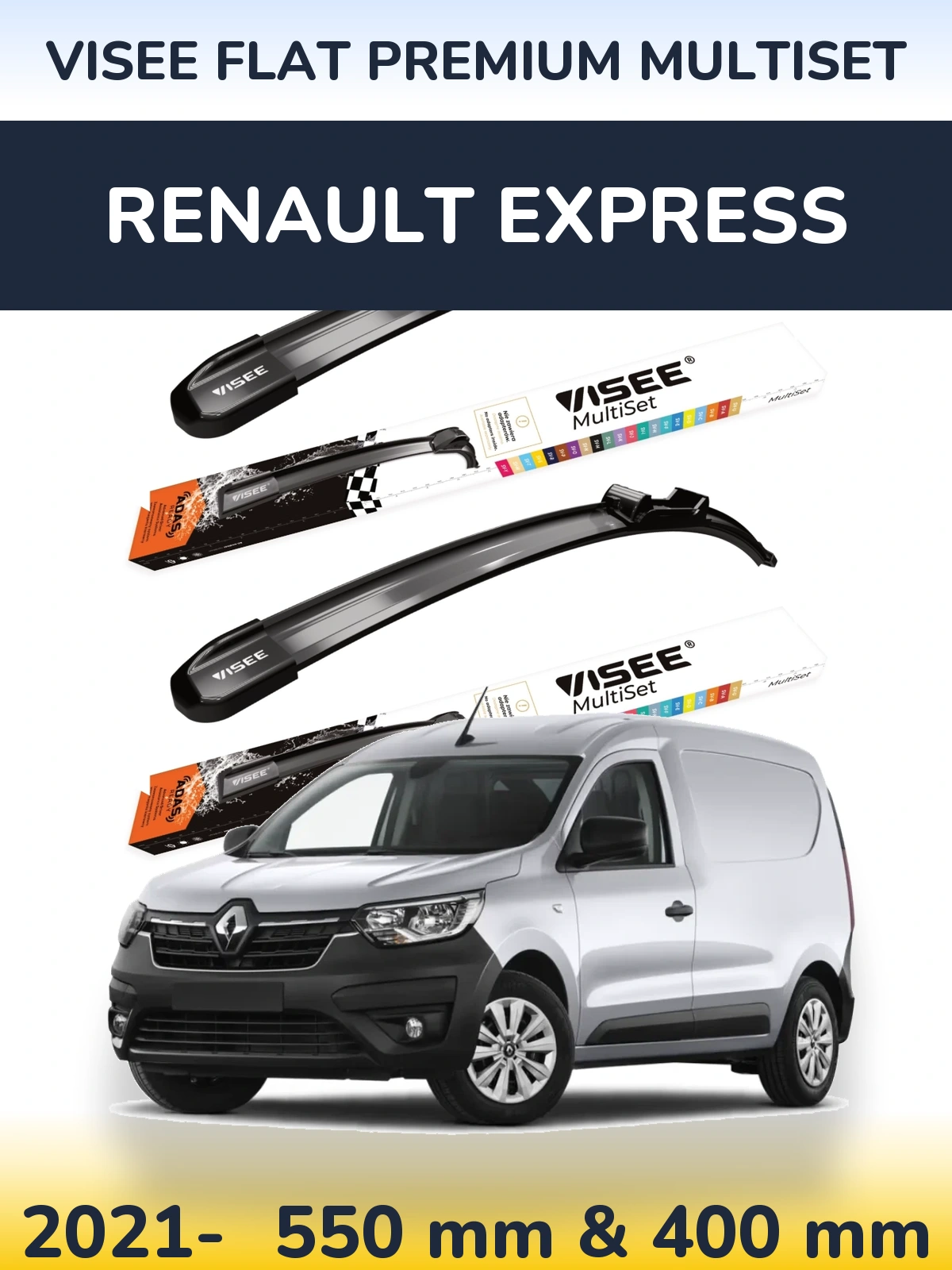 Front wiper blade set VISEE FLAT PREMIUM MultiSet 550 & 400 mm for Renault Express 2021-2026