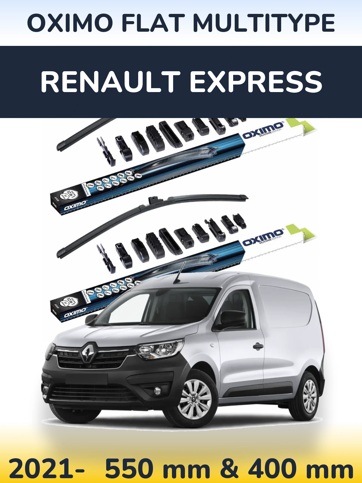 Front wiper blade set Oximo Flat MultiTipoe 550 & 400 mm for Renault Express 2021-2026