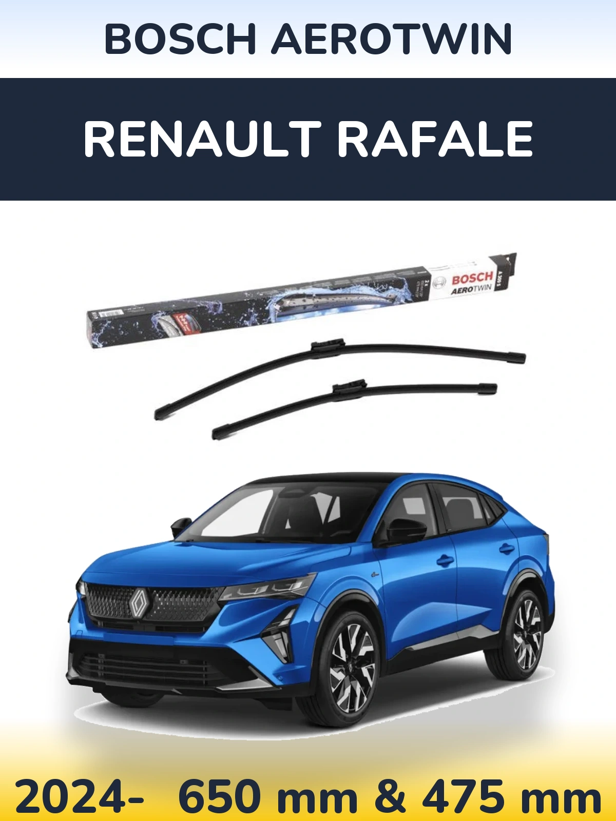 Front wiper blade set BOSCH AeroTwin 650 & 475 mm for Renault Rafale 2024-2026