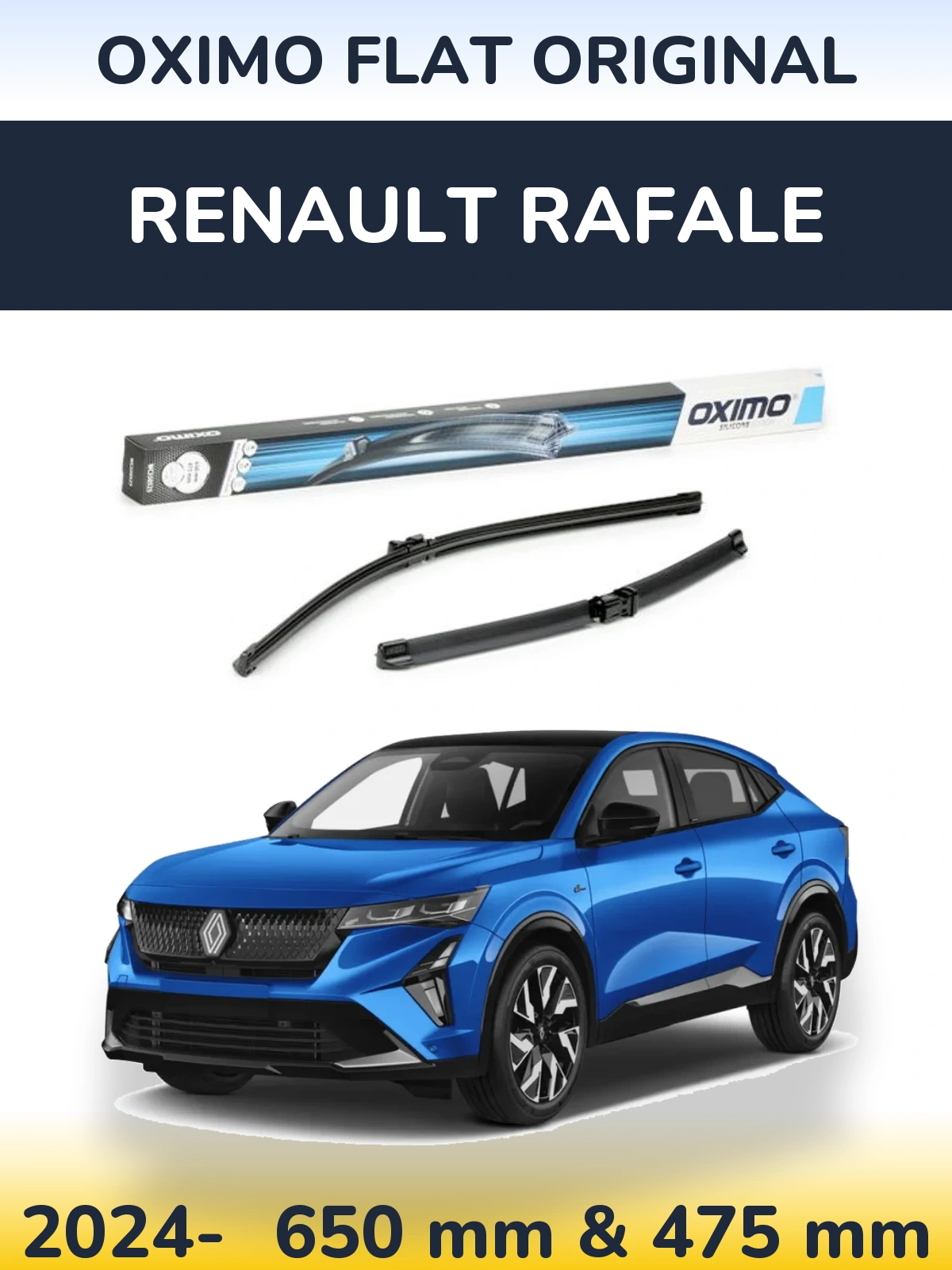 Front wiper blade set Oximo Flat Original 650 & 475 mm for Renault Rafale 2024-2026