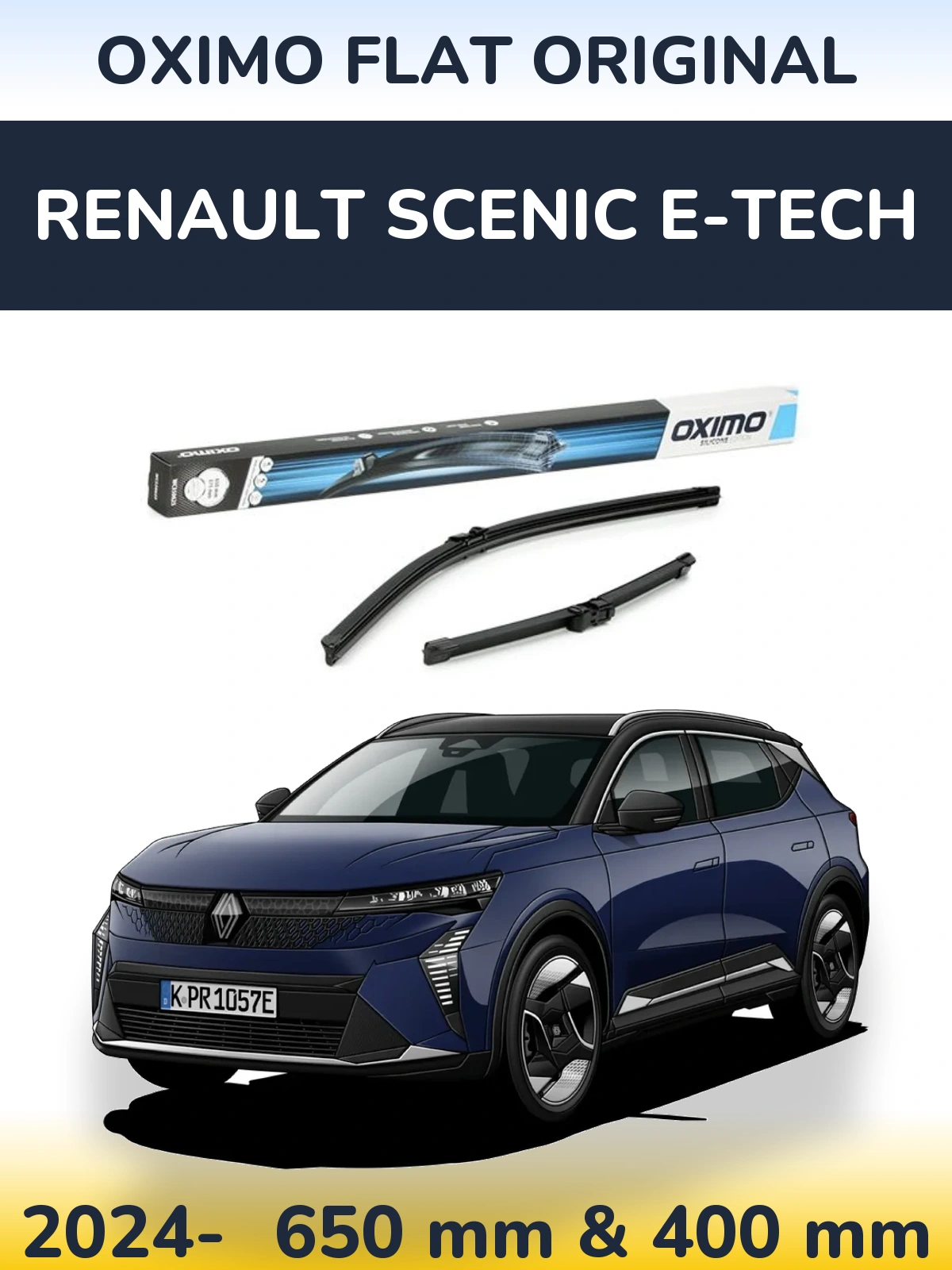 Front wiper blade set Oximo Flat Original 650 & 375 mm for Renault Scenic E-Tech 2024-2026