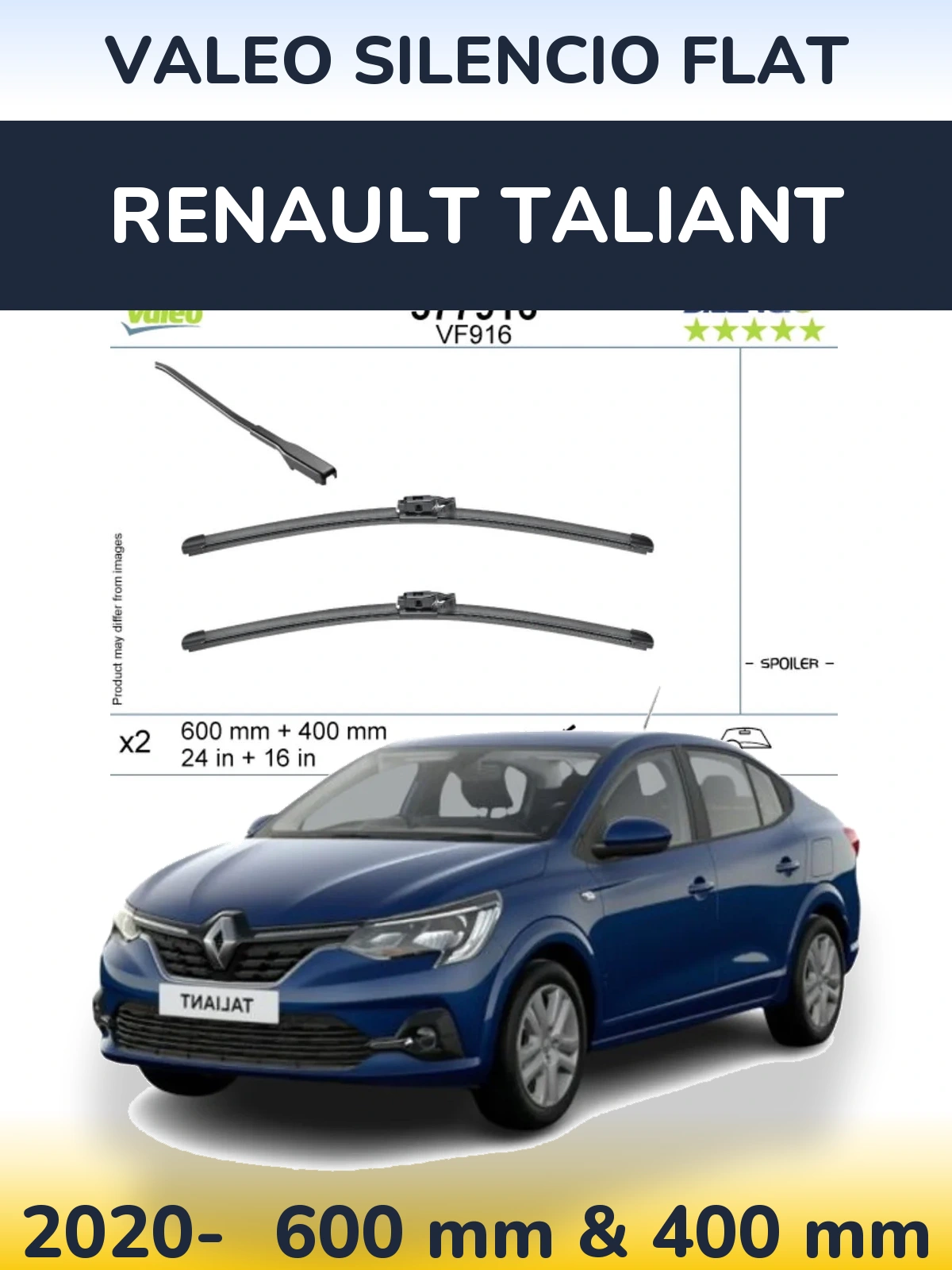 Front wiper blade set Valeo Silencio Flat 600 & 400 mm for Renault Taliant 2020-2026