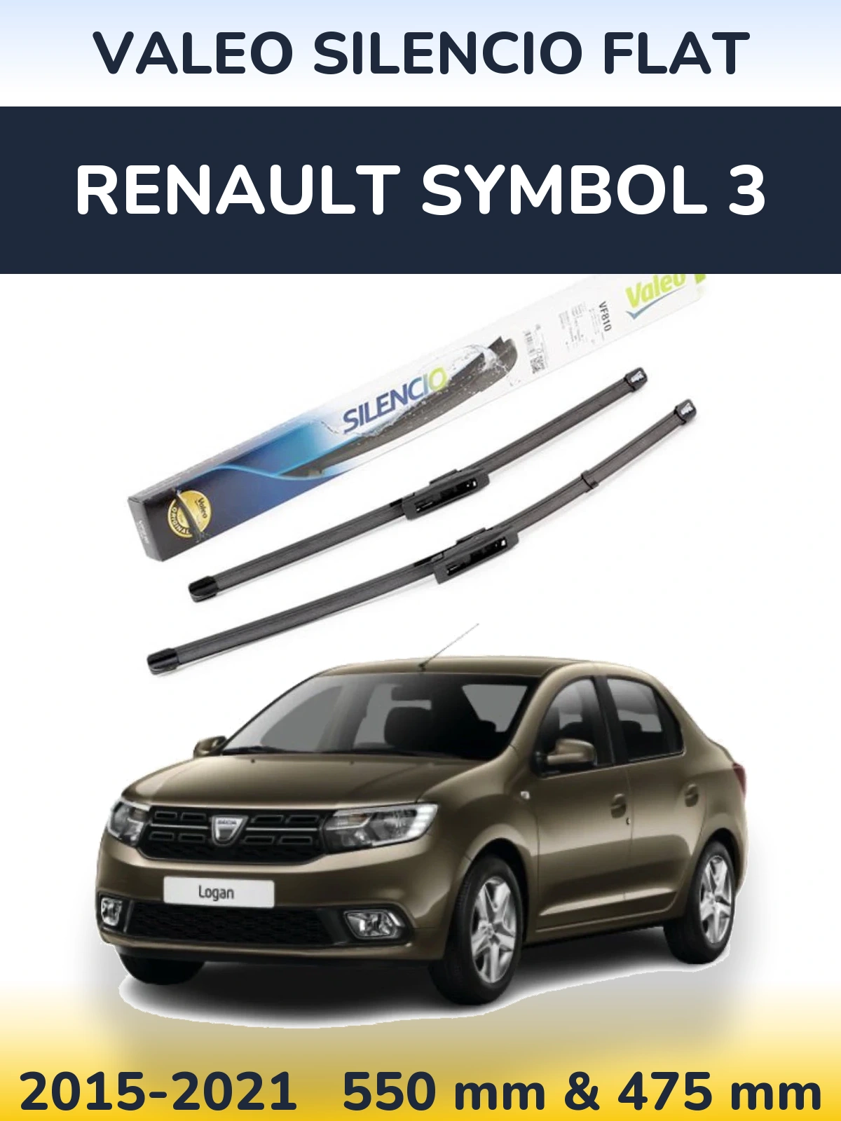 Комплект передних дворников Valeo Silencio Flat 550 & 475 мм для Renault Symbol 3 2015-2021