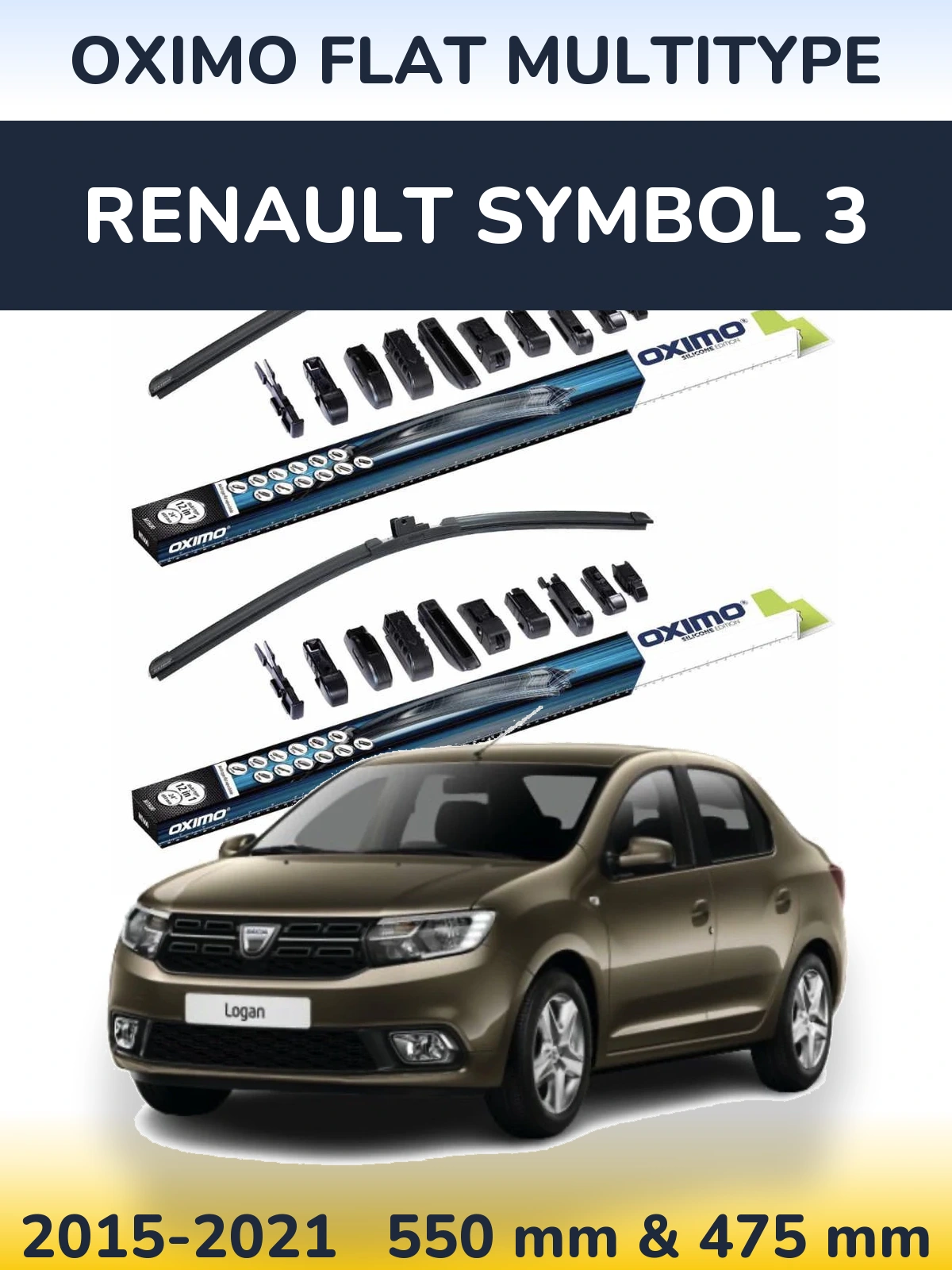 Front wiper blade set Oximo Flat MultiTypee 550 & 475 mm for Renault Symbol 3 2015-2021