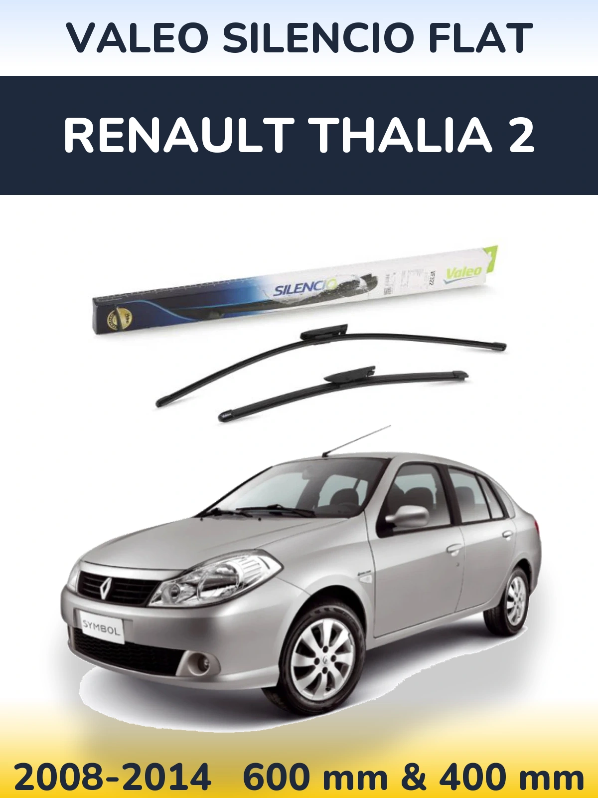 Front wiper blade set Valeo Silencio Flat 600 & 400 mm for Renault Thalia 2 2008-2014