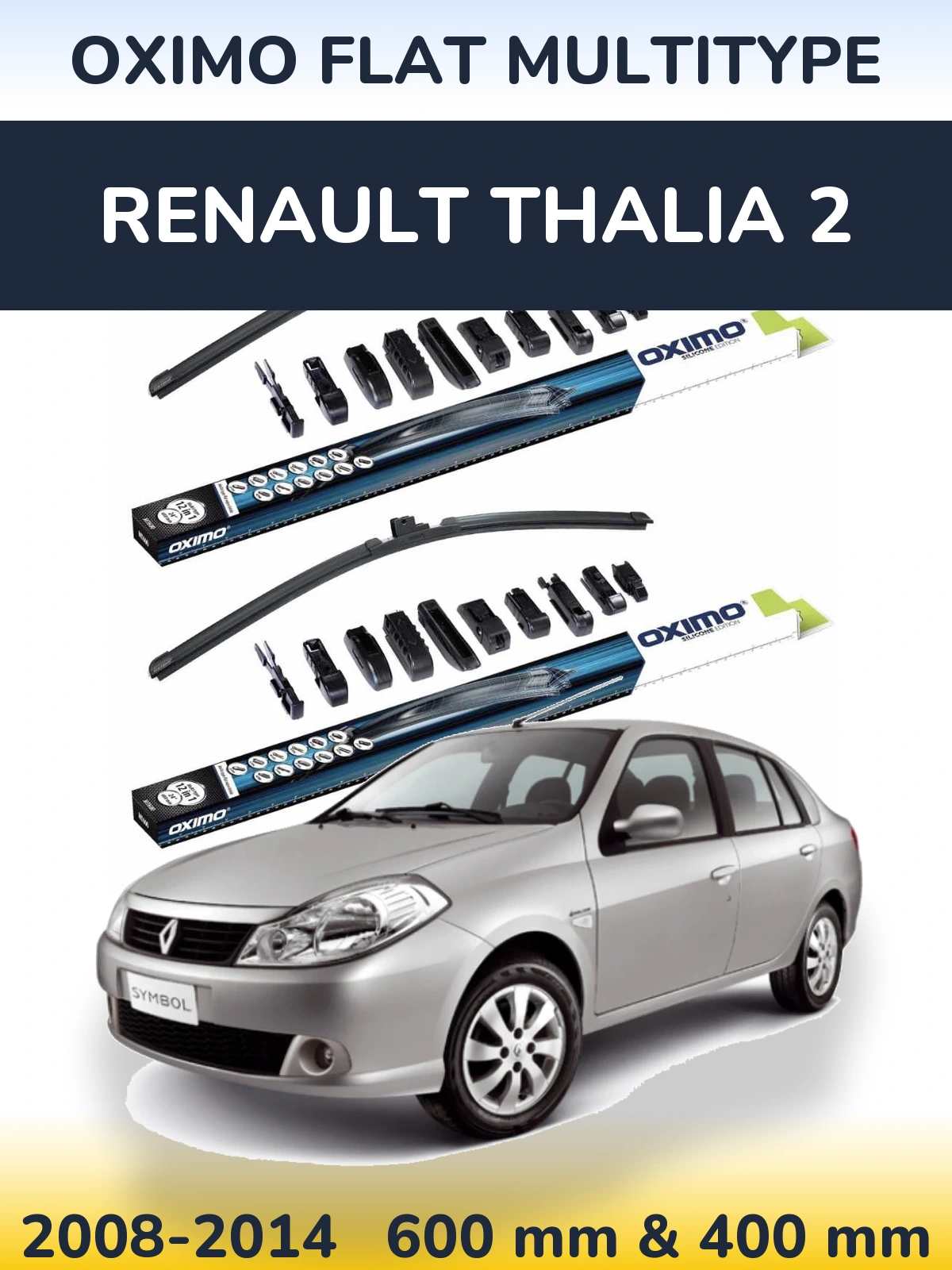 Front wiper blade set Oximo Flat MultiTipoe 600 & 400 mm for Renault Thalia 2 2008-2014