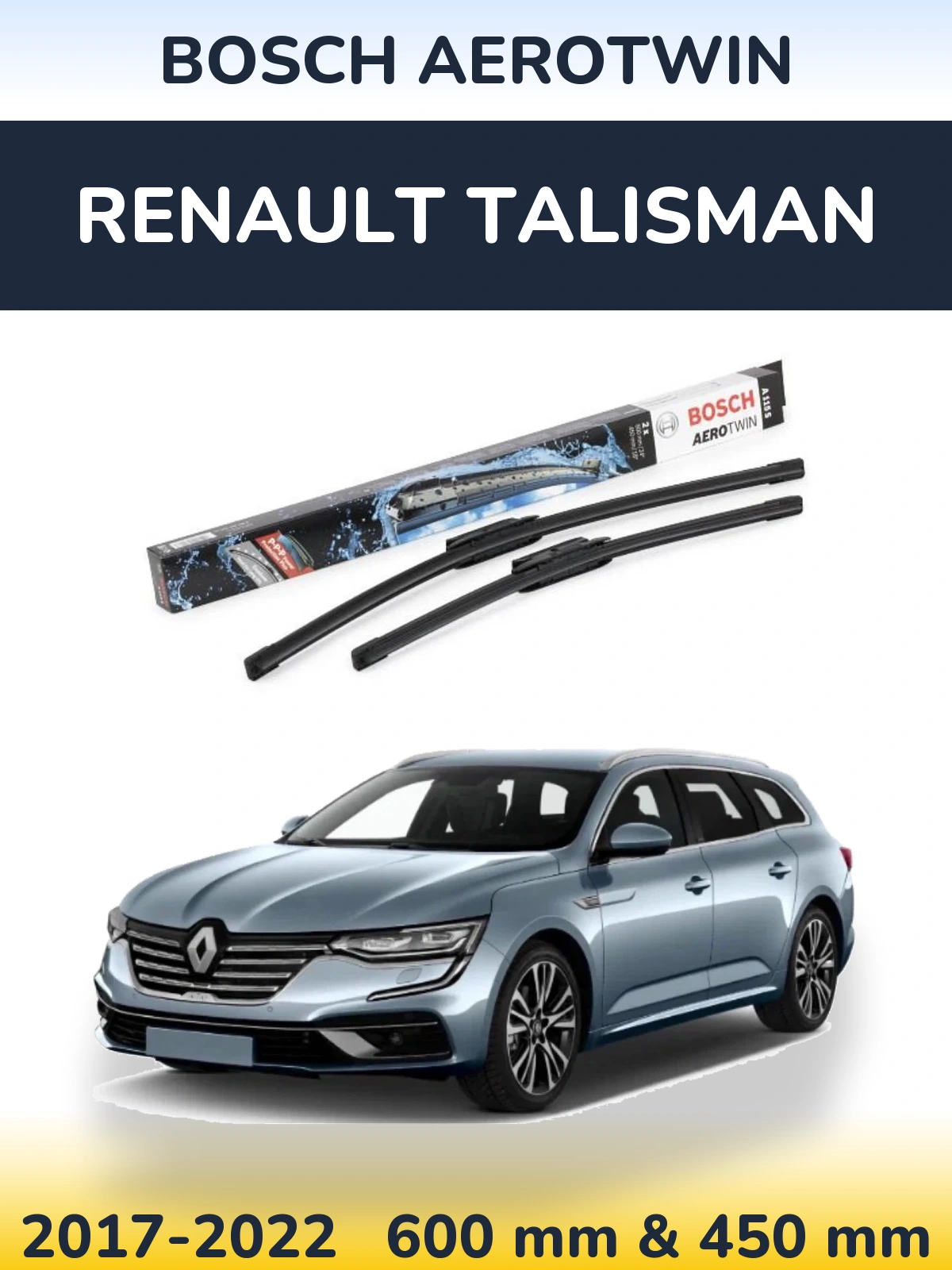 Комплект передніх щіток BOSCH AeroTwin 600 & 450 мм для Renault Talisman 2017-2022