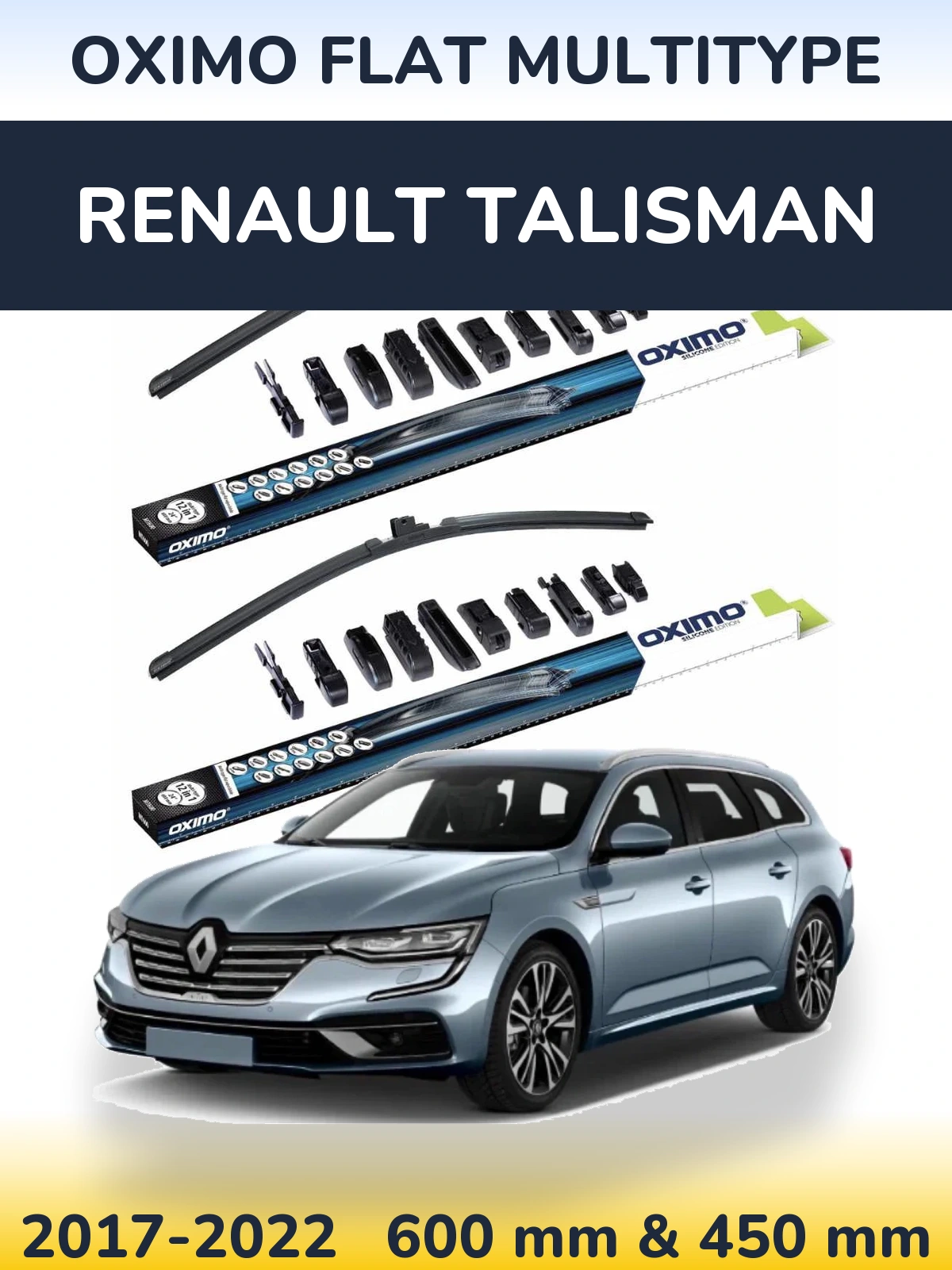 Front wiper blade set Oximo Flat MultiTipoe 600 & 450 mm for Renault Talisman 2017-2022