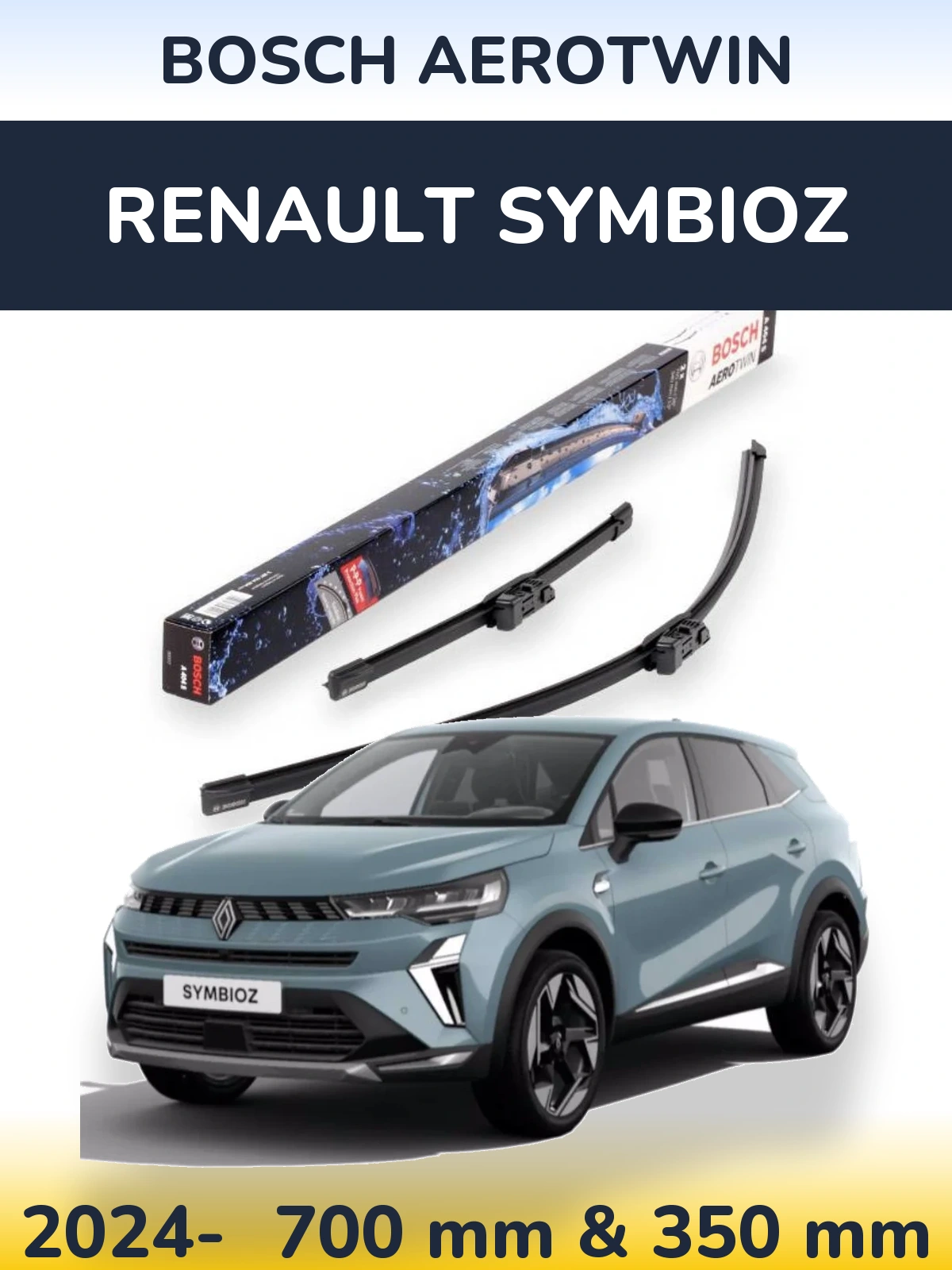Front wiper blade set BOSCH AeroTwin 700 & 350 mm for Renault Symbioz 2024-2026