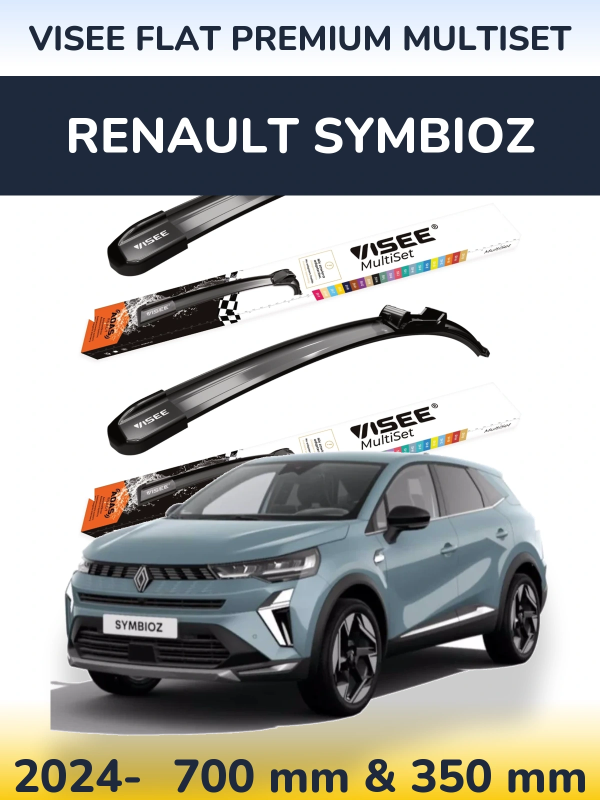 Front wiper blade set VISEE FLAT PREMIUM MultiSet 700 & 350 mm for Renault Symbioz 2024-2026