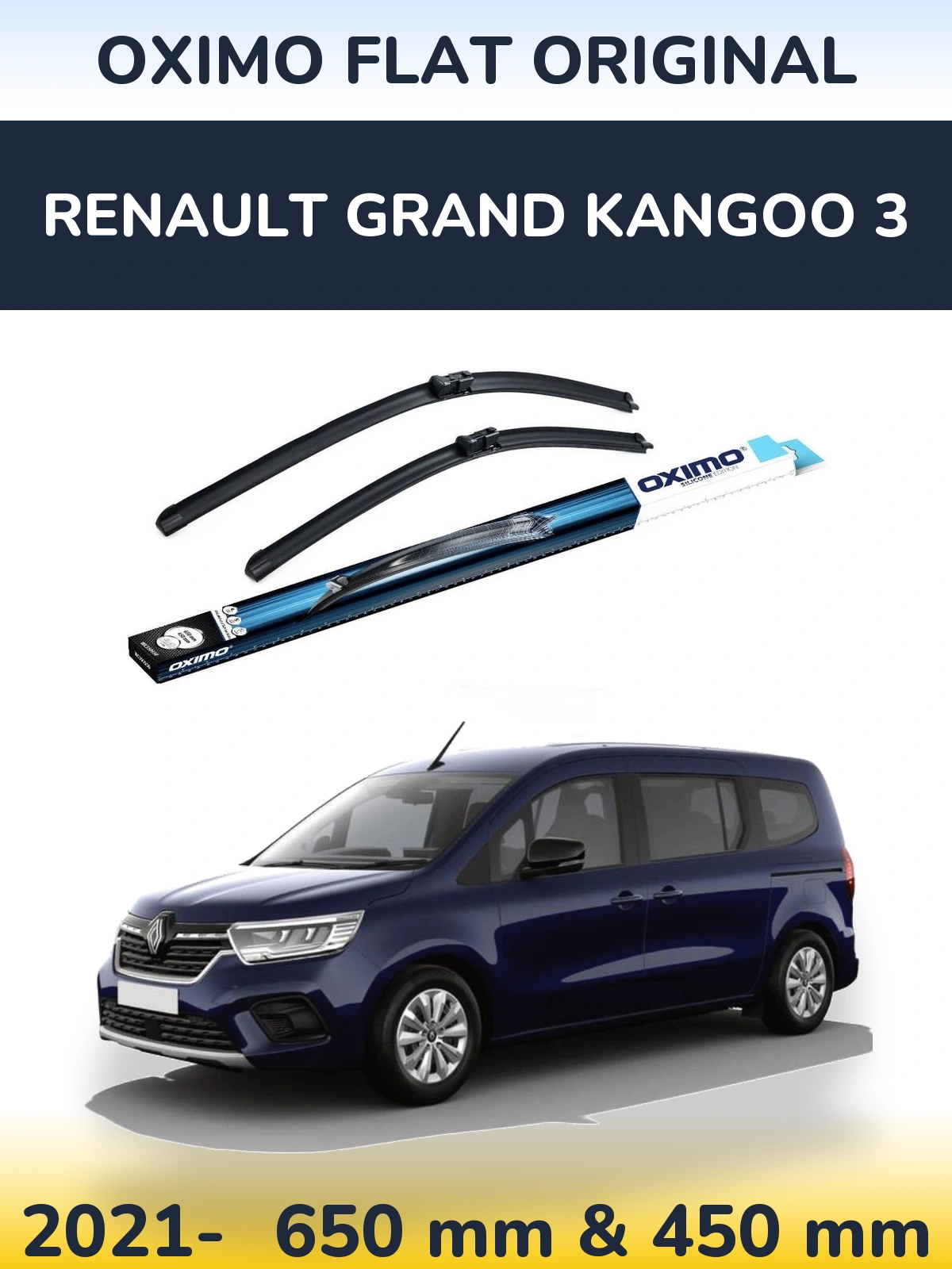 Front wiper blade set Oximo Flat Original 650 & 450 mm for Renault Grand Kangoo 3 2021-2026