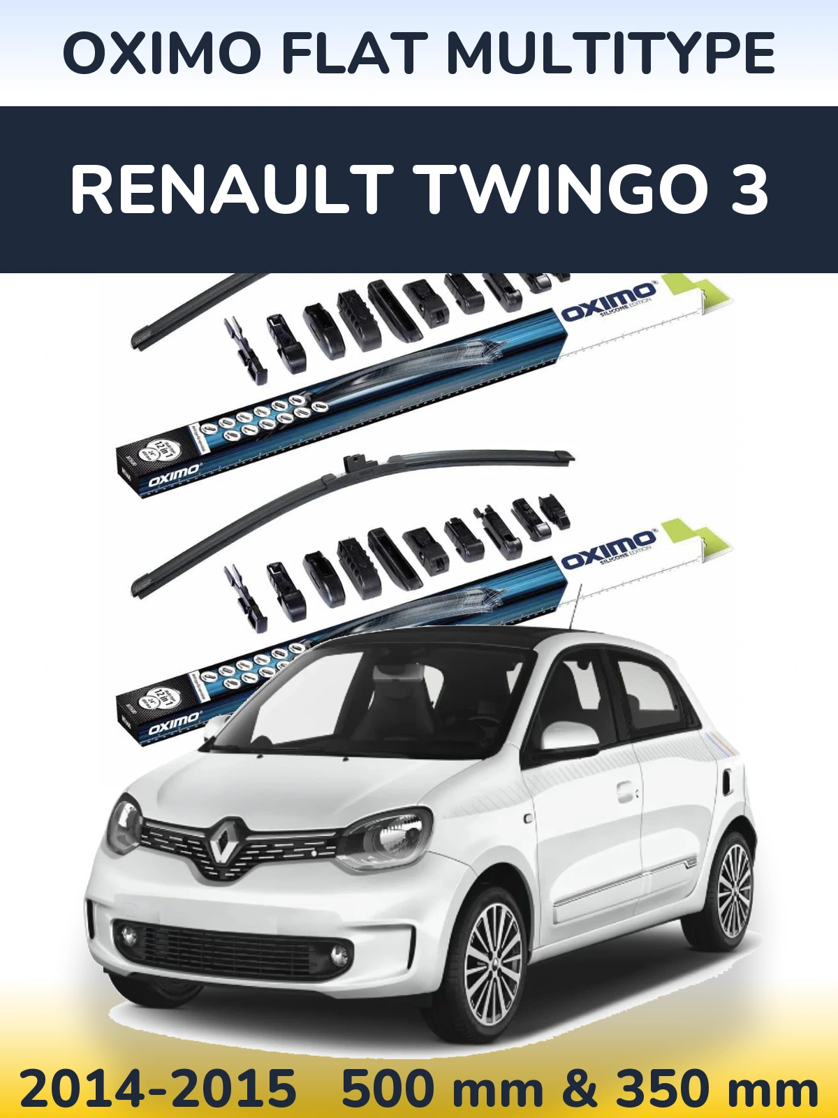 Front wiper blade set Oximo Flat MultiTipoe 500 & 350 mm for Renault Twingo 3 2014-2015