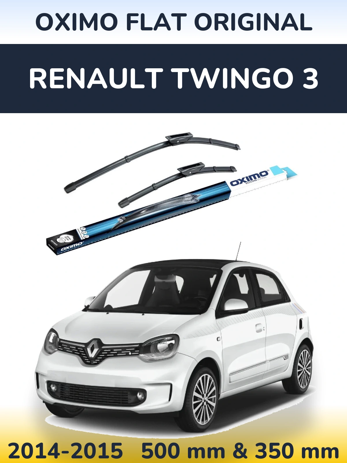 Front wiper blade set Oximo Flat Original 500 & 350 mm for Renault Twingo 3 2014-2015