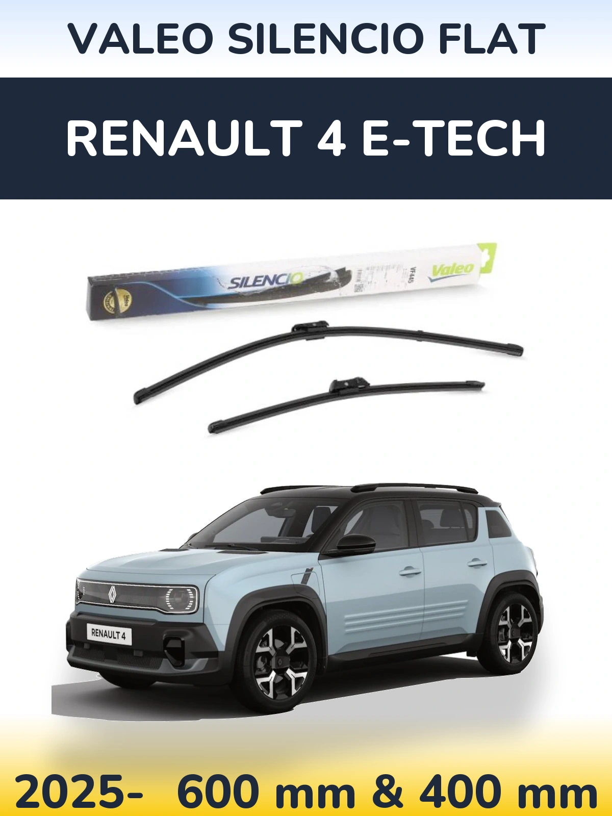 Front wiper blade set Valeo Silencio Flat 600 & 400 mm for Renault 4 E-Tech 2025-2026