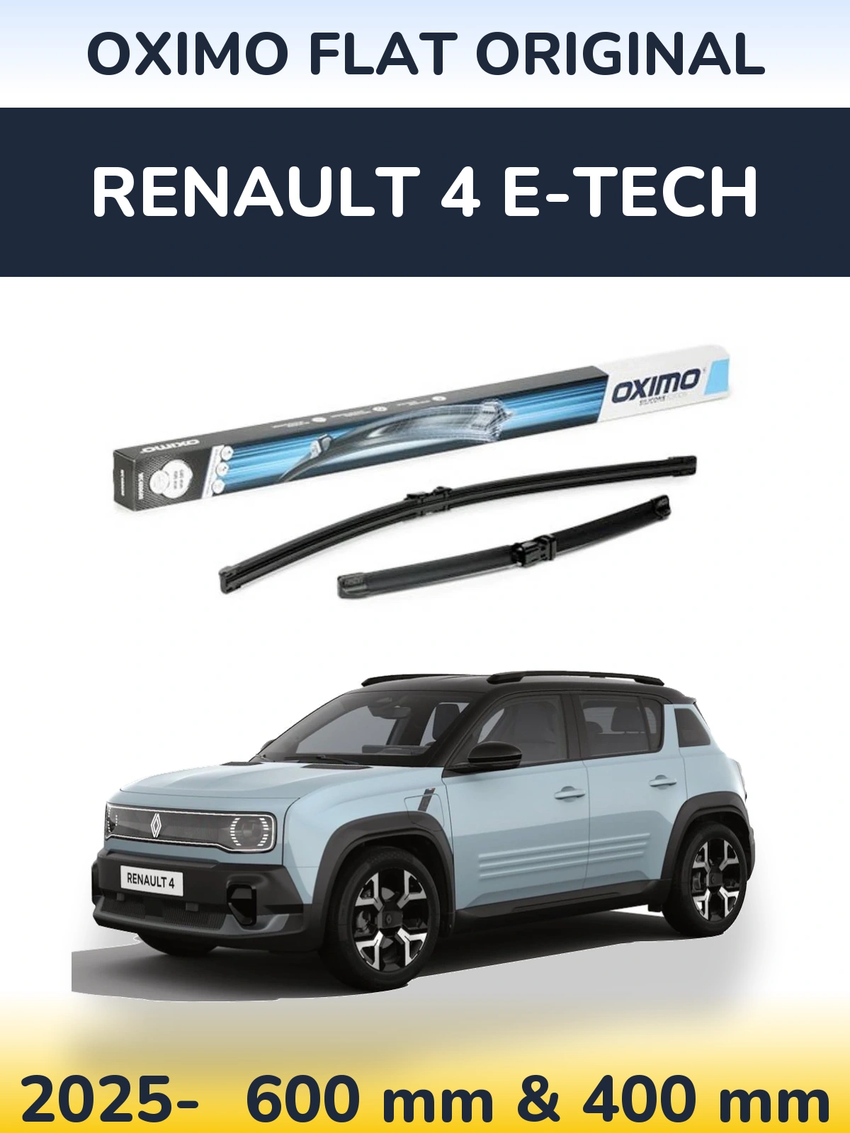 Комплект передних дворников Oximo Flat Original 600 & 400 мм для Renault 4 E-Tech 2025-2026