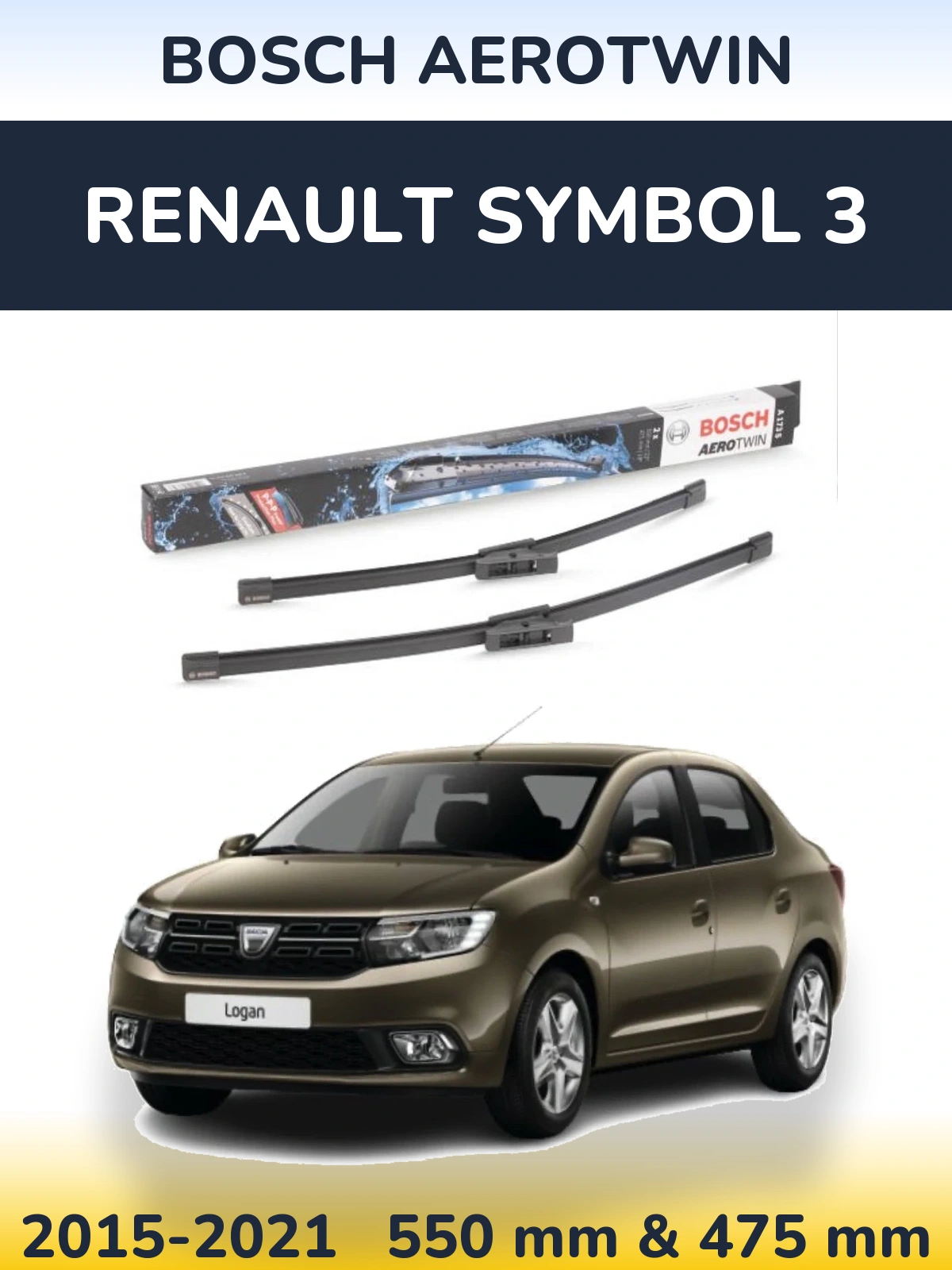 Комплект передних дворников BOSCH AeroTwin 550 & 475 мм для Renault Symbol 3 2015-2021