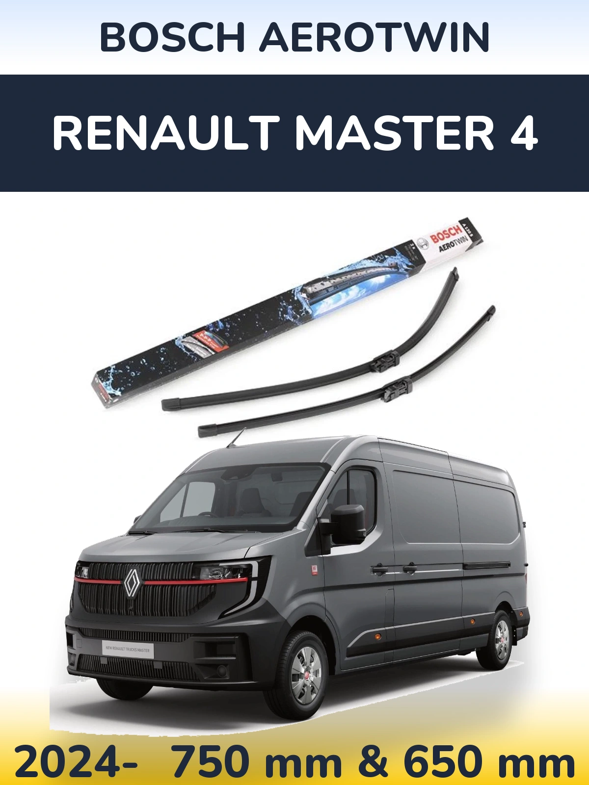 Front wiper blade set BOSCH AeroTwin 750 & 650 mm for Renault Master 4 2024-2026