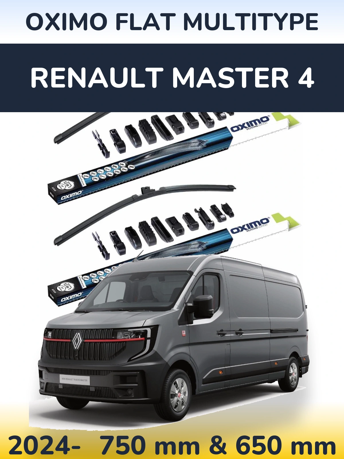 Front wiper blade set Oximo Flat MultiTipoe 750 & 650 mm for Renault Master 4 2024-2026