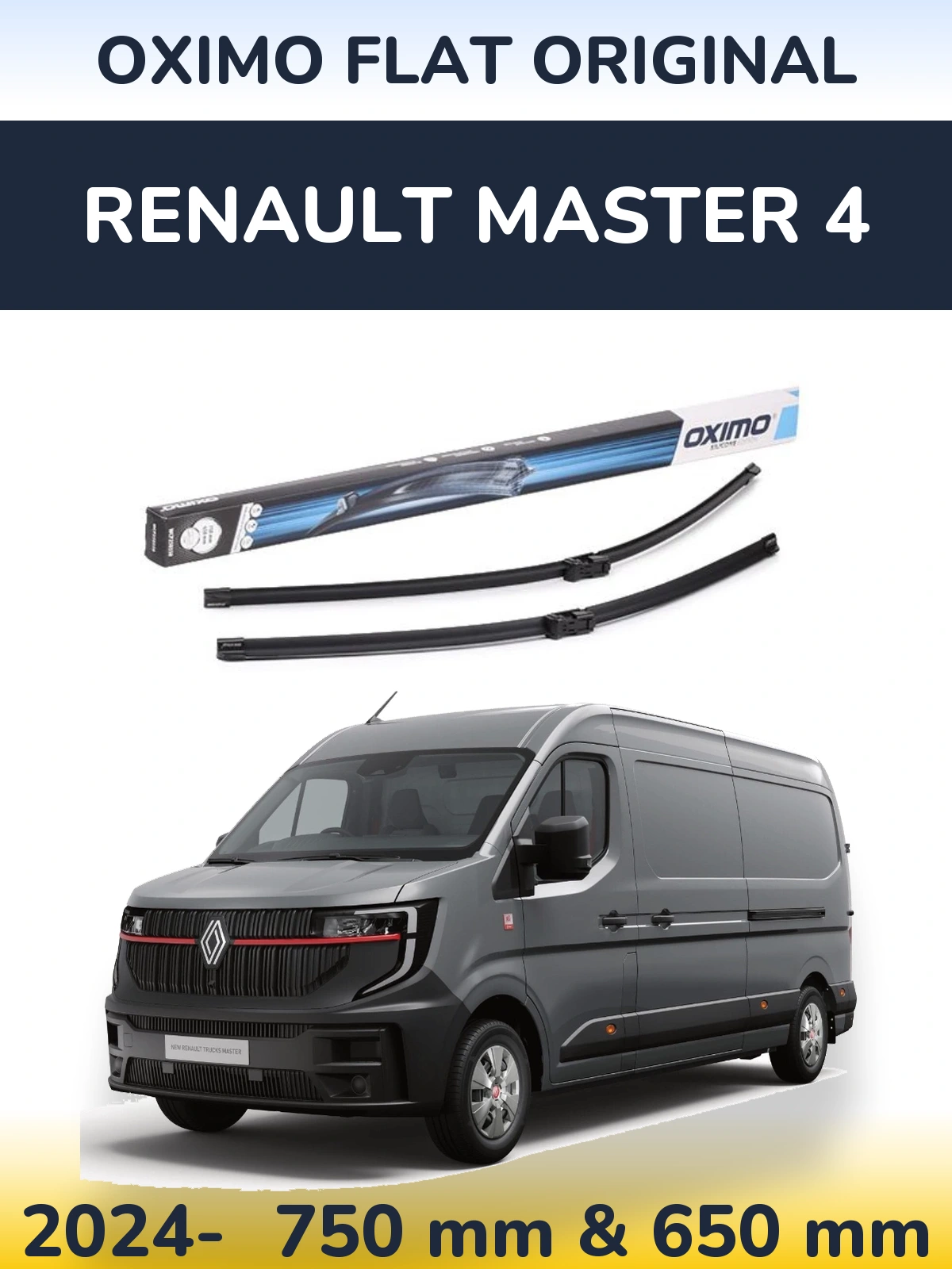 Front wiper blade set Oximo Flat Original 750 & 650 mm for Renault Master 4 2024-2026
