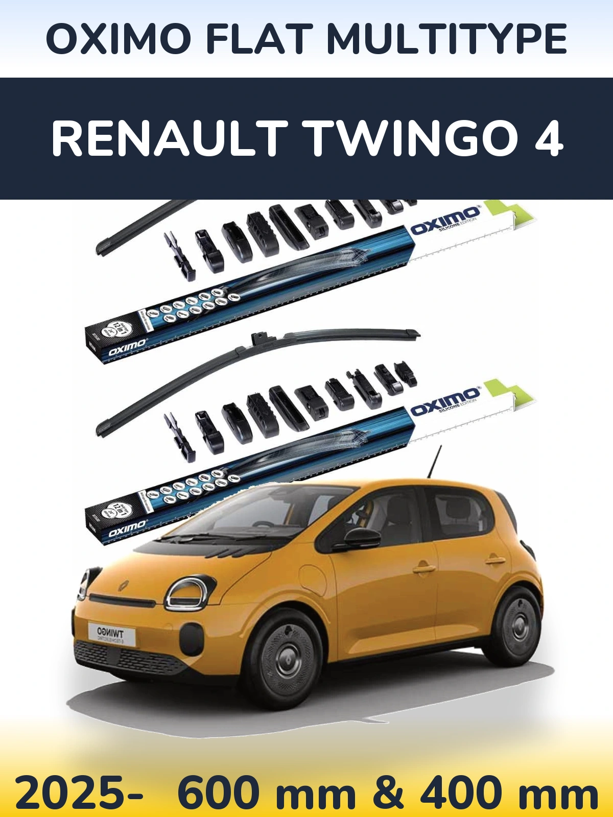 Front wiper blade set Oximo Flat MultiTipoe 600 & 400 mm for Renault Twingo 4 2025-2026