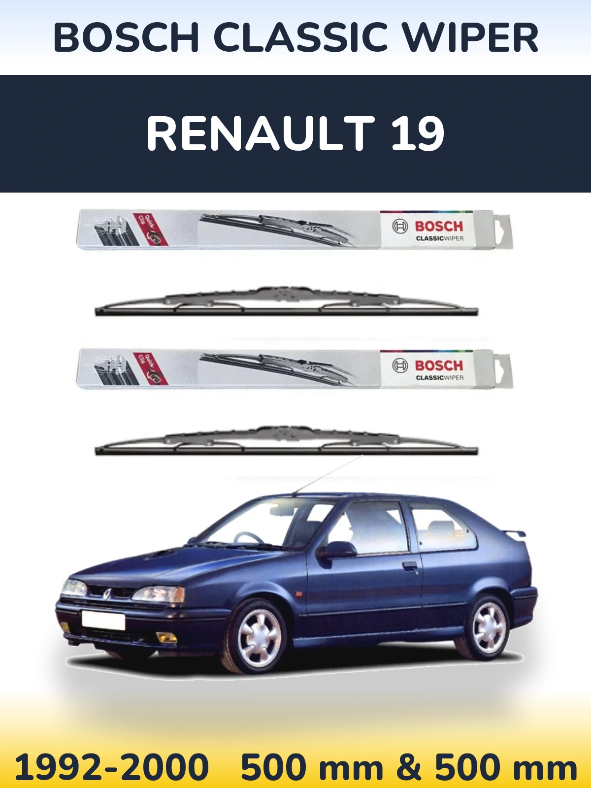 Комплект передних дворников BOSCH Classic Wiper 500 & 500 мм для Renault 19 1992-2000