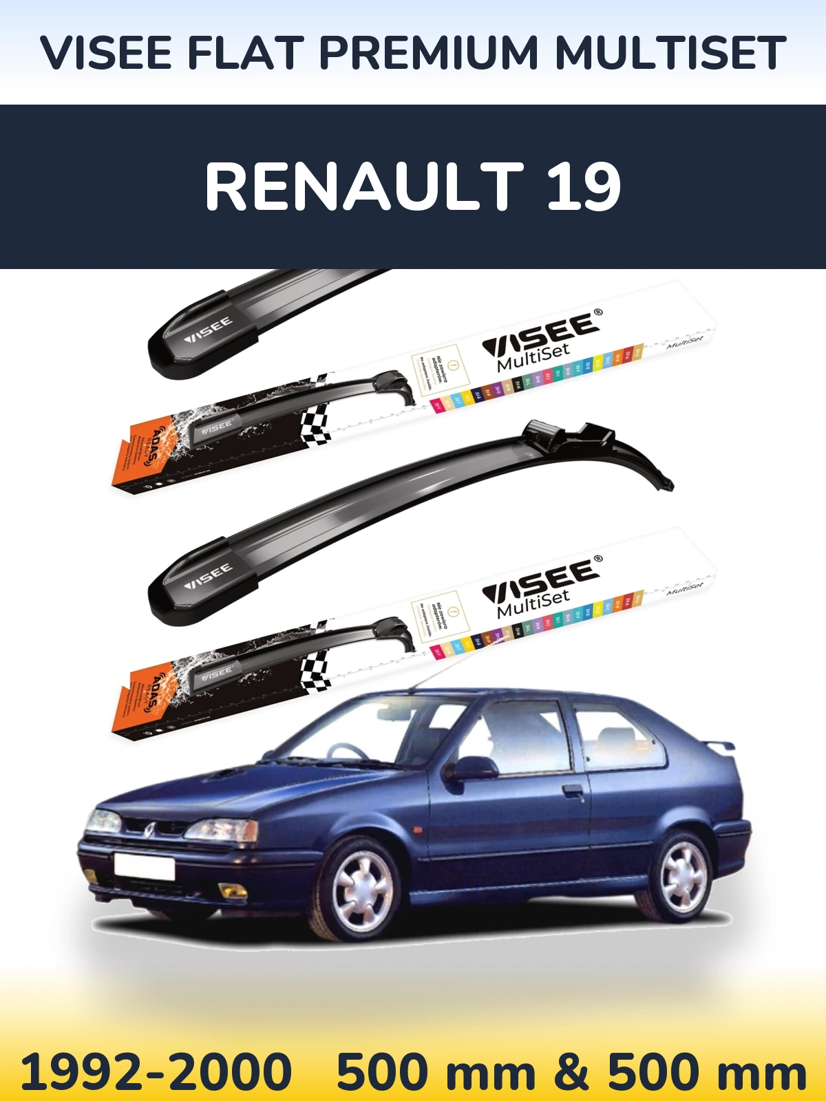 Комплект передних дворников VISEE FLAT PREMIUM MultiSet 500 & 500 мм для Renault 19 1992-2000