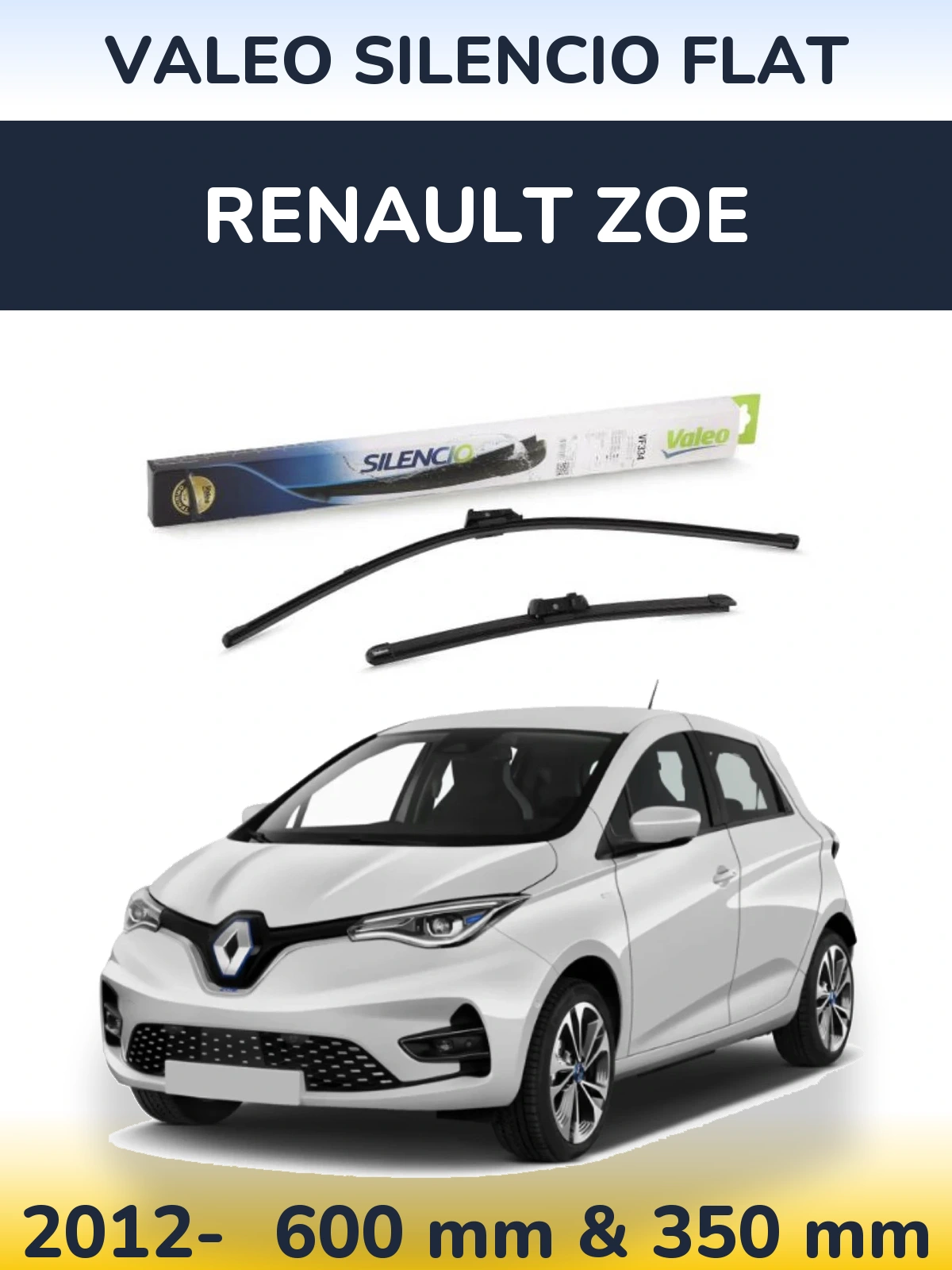 Комплект передніх щіток Valeo Silencio Flat 600 & 350 мм для Renault Zoe 2012-2026