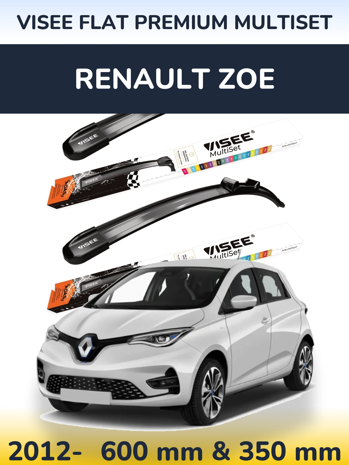 Комплект передних дворников VISEE FLAT PREMIUM MultiSet 600 & 350 мм для Renault Zoe 2012-2026