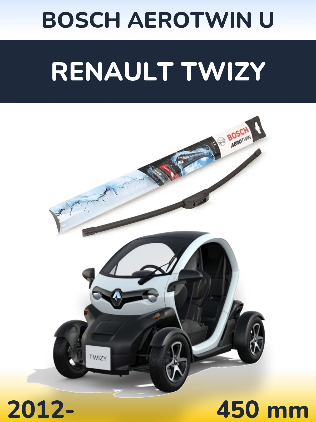Передний дворник BOSCH AeroTwin U 450 мм для Renault Twizy 2012-2026