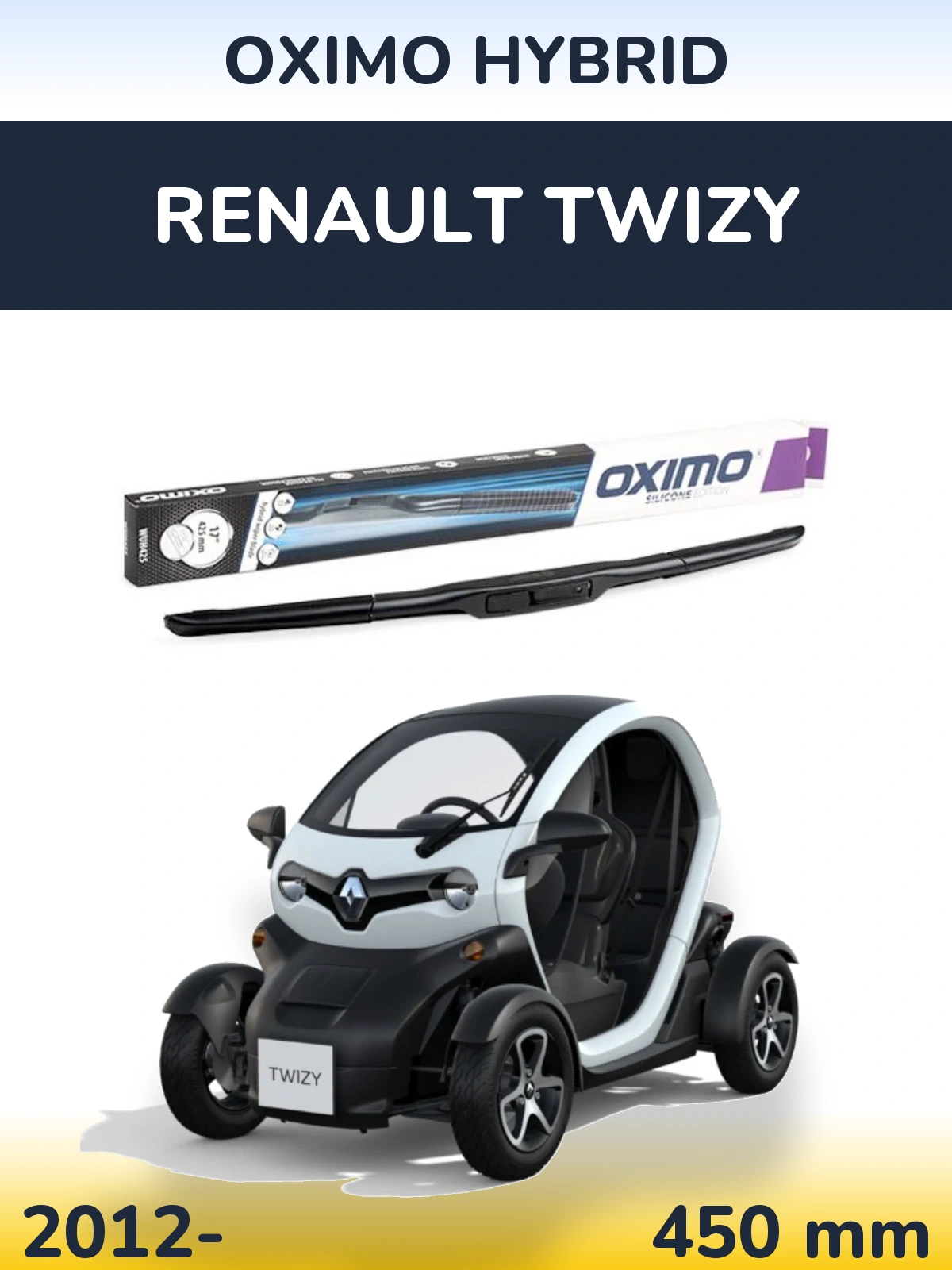 Передний дворник Oximo Hybrid 450 мм для Renault Twizy 2012-2026