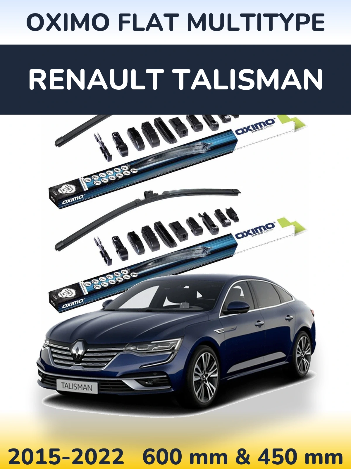 Front wiper blade set Oximo Flat MultiTipoe 600 & 450 mm for Renault Talisman 2015-2022