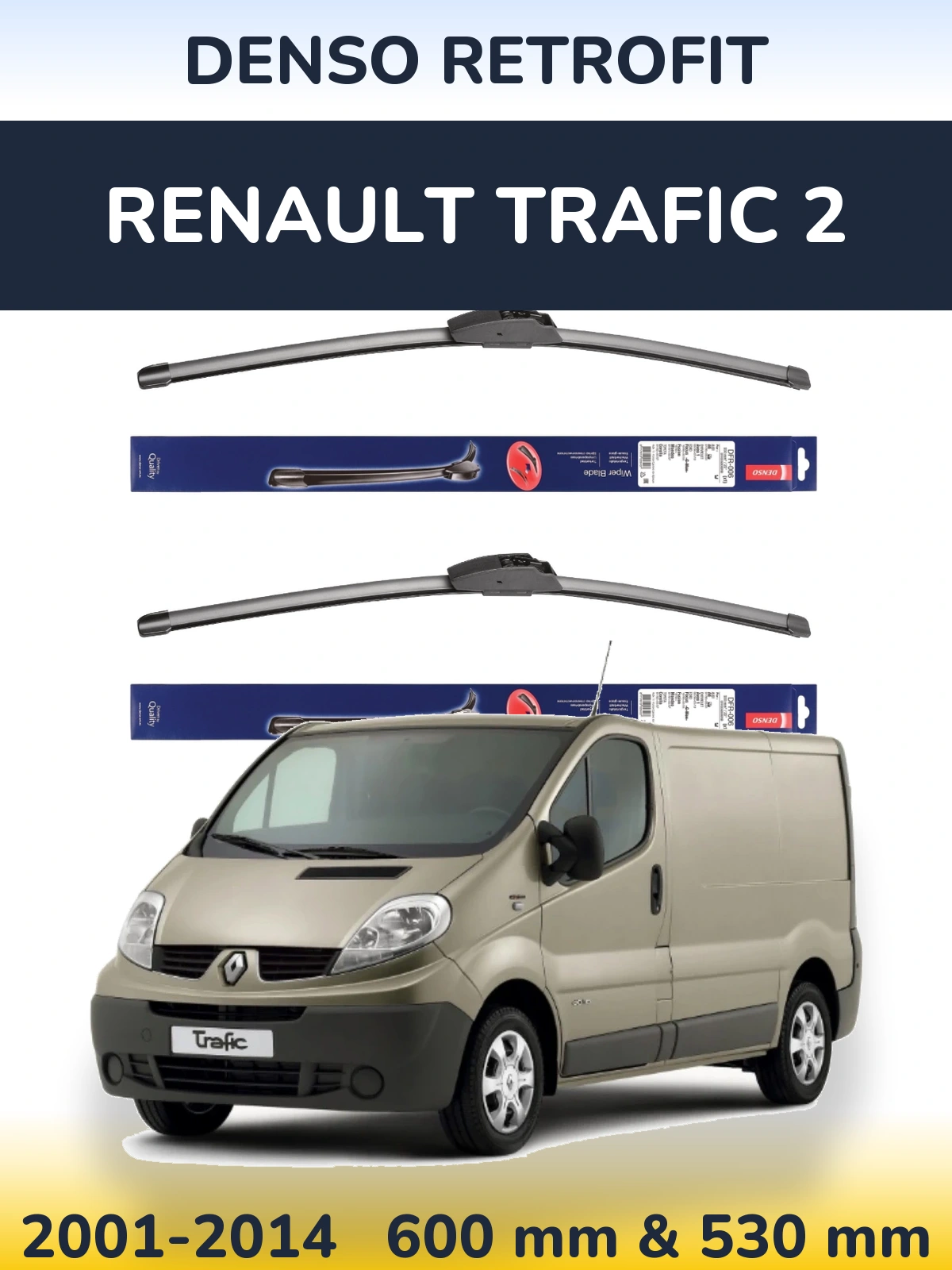 Front wiper blade set Denso Retrofit 600 & 530 mm for Renault Trafic 2 2001-2014