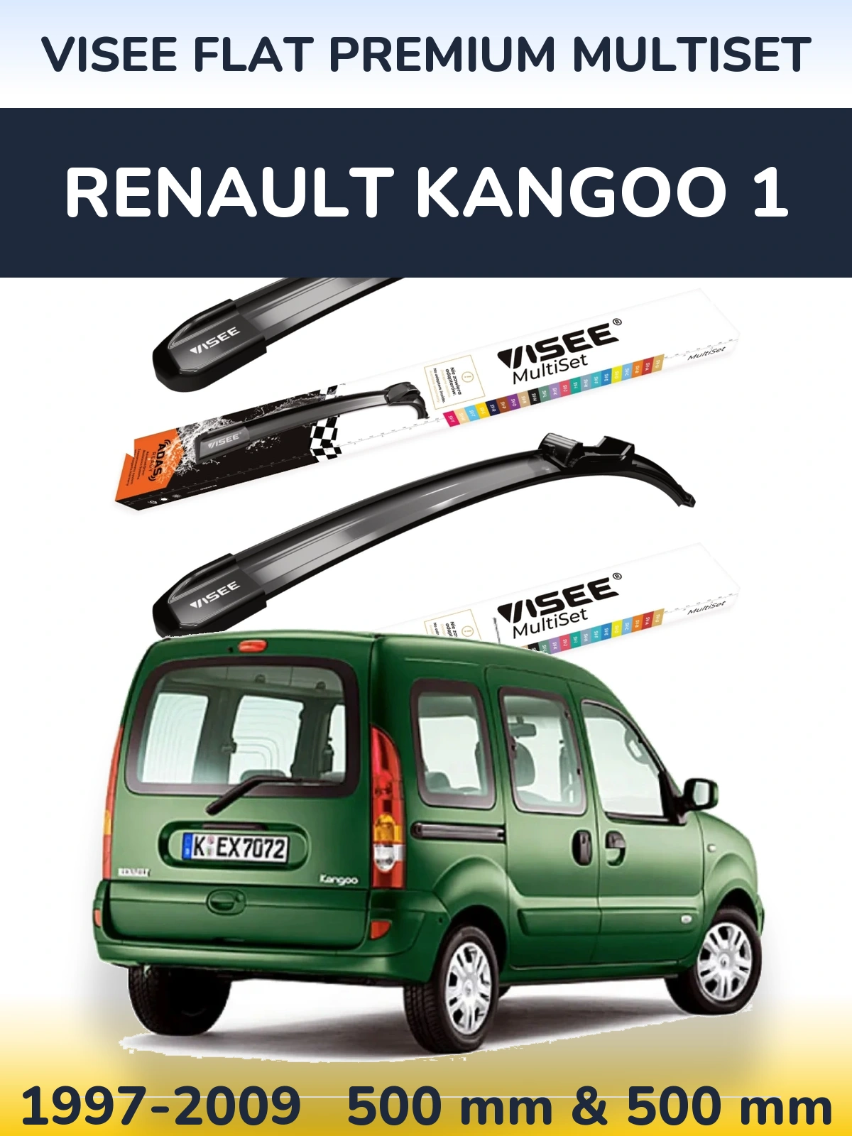 Front wiper blade set VISEE FLAT PREMIUM MultiSet 500 & 500 mm for Renault Kangoo 1 1997-2009