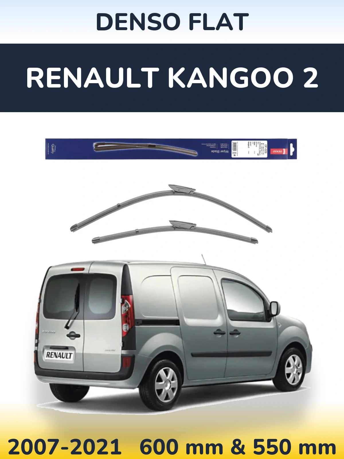 Front wiper blade set Denso Flat 580 & 530 mm for Renault Kangoo 2 2007-2021