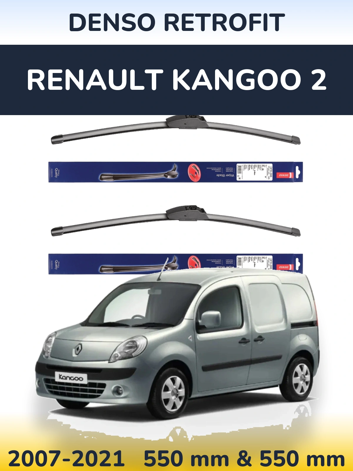 Front wiper blade set Denso Retrofit 550 & 550 mm for Renault Kangoo 2 2007-2021