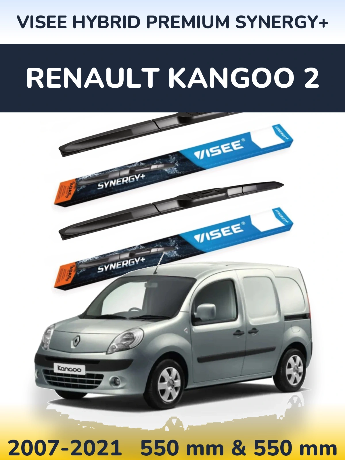 Front wiper blade set VISEE HYBRID PREMIUM SYNERGY+ 550 & 550 mm for Renault Kangoo 2 2007-2021