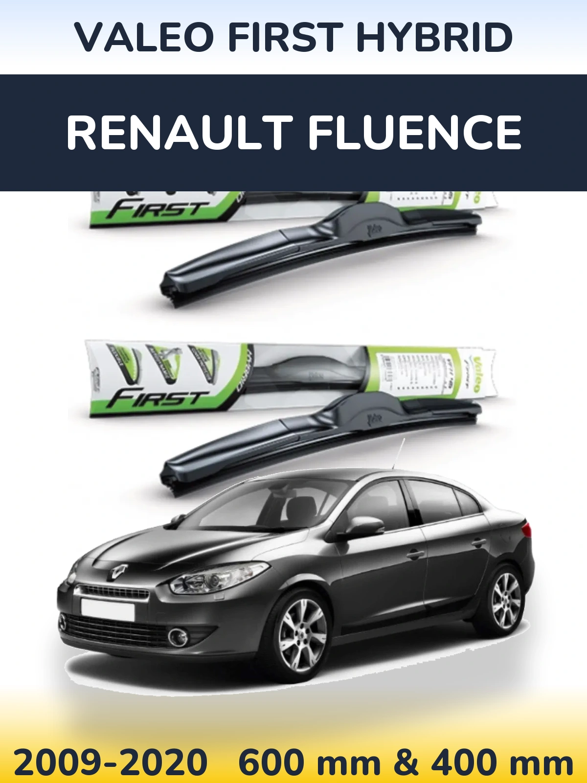Front wiper blade set Valeo First Hybrid 600 & 400 mm for Renault Fluence 2009-2020
